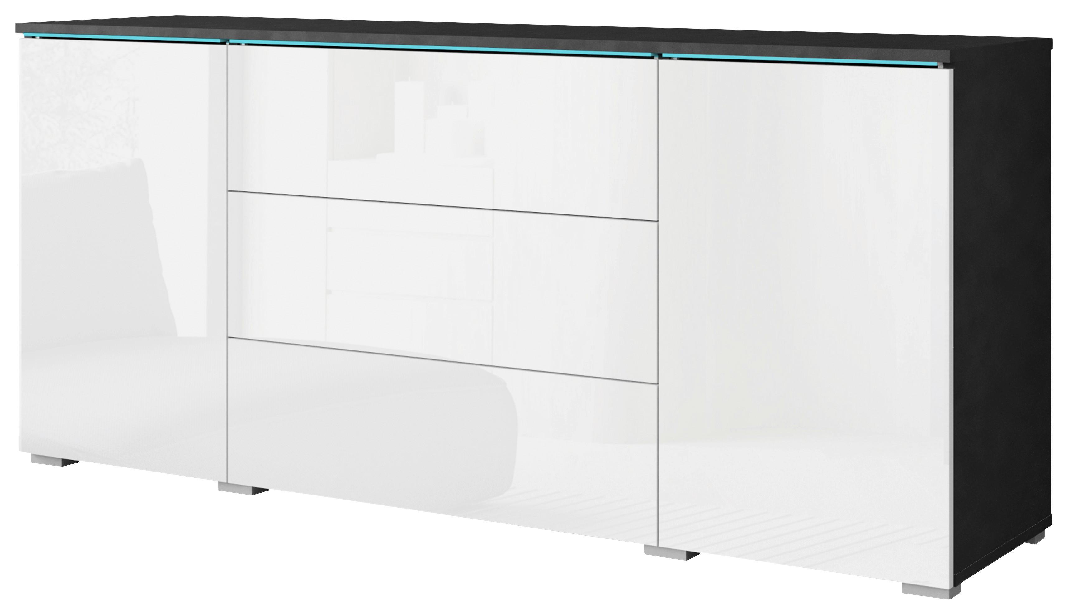 Sideboard Vera mit LED ca. 150 cm Anthrazit/Weiß - Weiß Hochglanz/Anthrazit, Basics, Holzwerkstoff/Kunststoff (150/67,9/39,5cm) - P & B