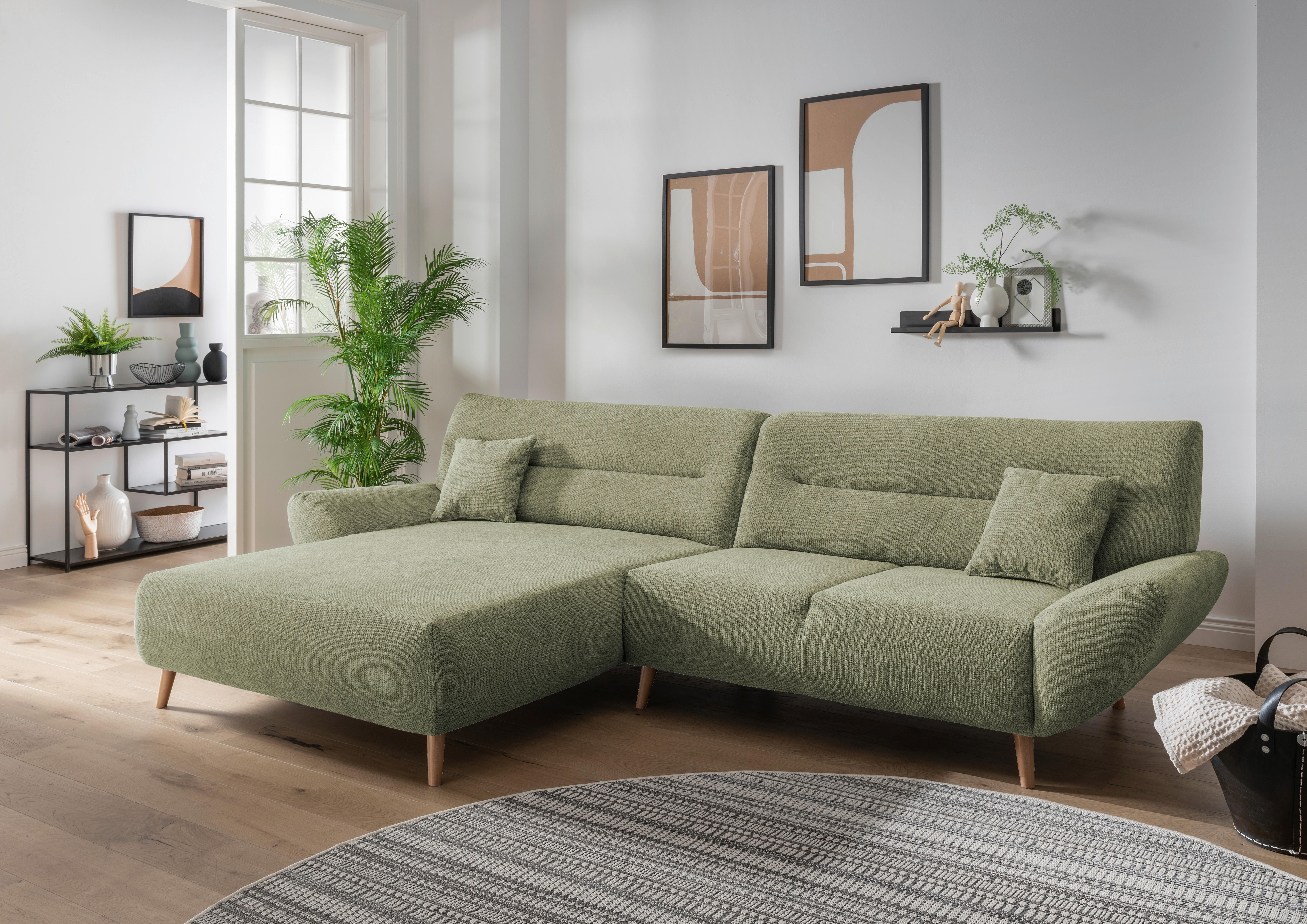Wohnlandschaft Drago Grün Chenille - Wildeiche/Grün, MODERN, Holz/Textil (166/290cm) - MID.YOU