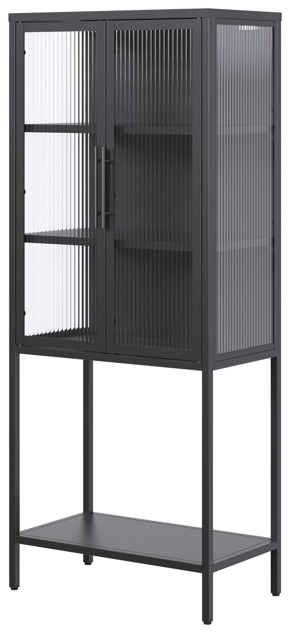 Vitrine Cube Schwarz Metall Riffelglas - Klar/Schwarz, MODERN, Glas/Metall (60/146/34cm) - Premium Living