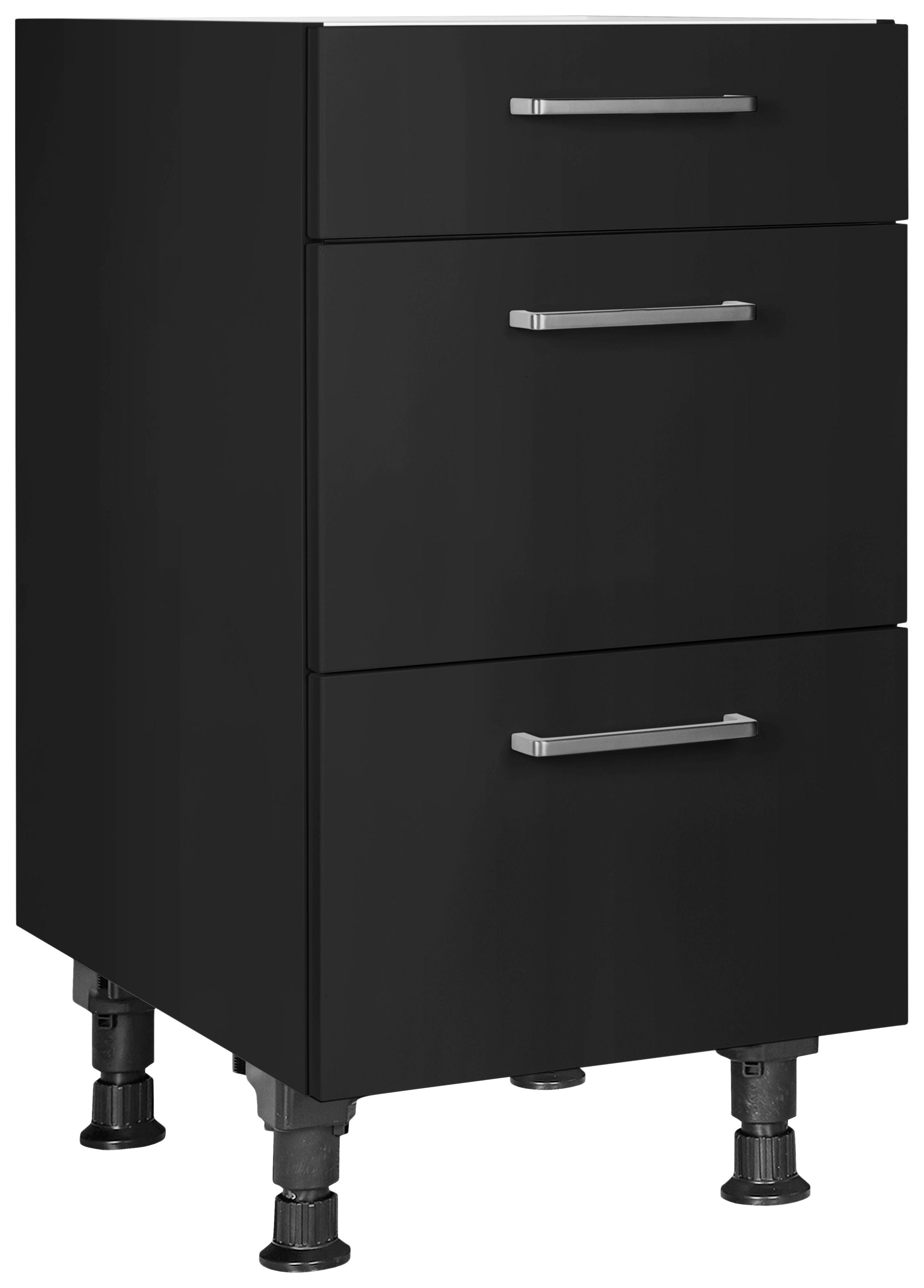 Schubkastenunterschrank Touch Schwarz - Edelstahlfarben/Schwarz, MODERN, Holzwerkstoff/Metall (45/87/56cm) - Nobilia
