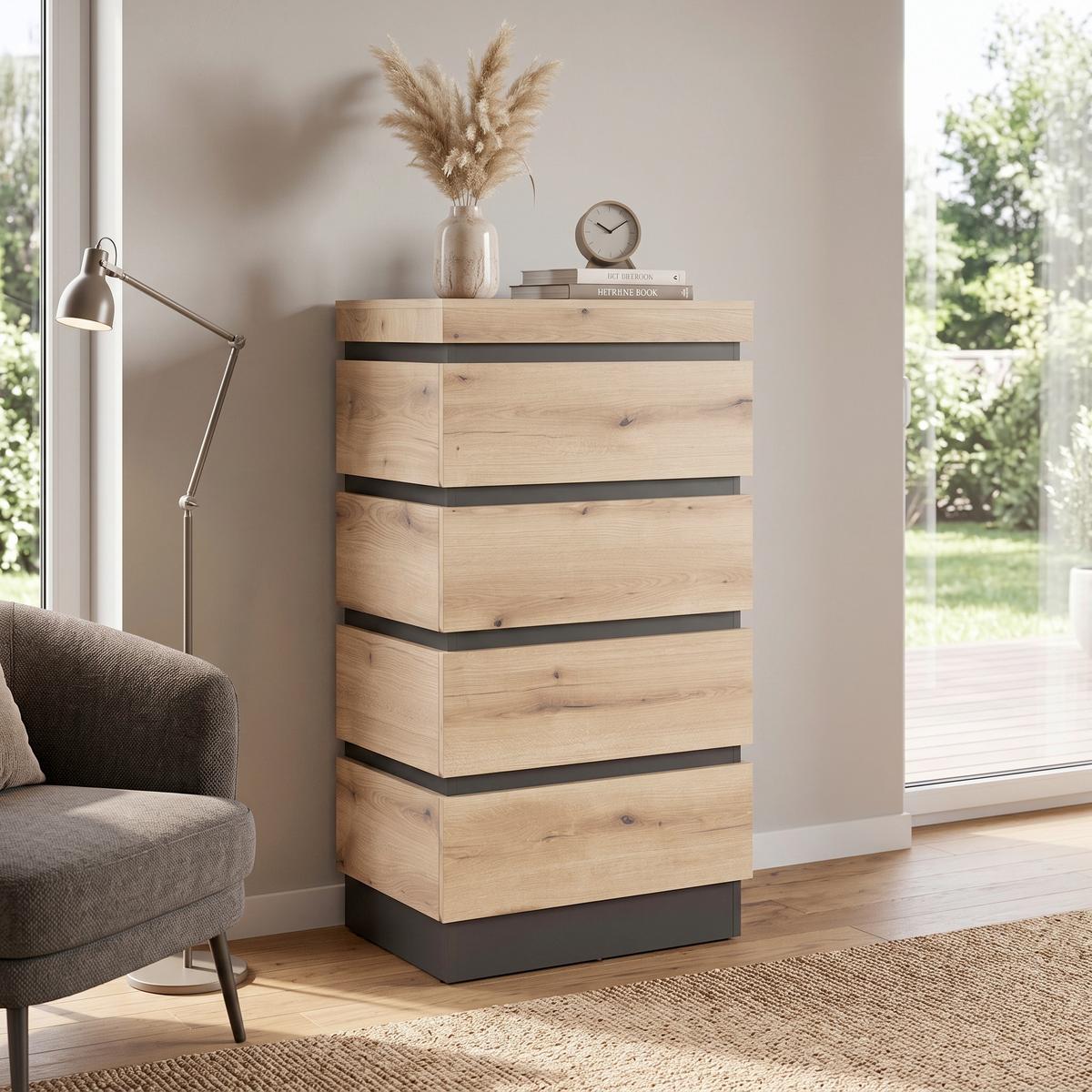 Komoda Corte, Barva Hrasta, Siva - siva/barve hrasta, Trend, umetna masa/leseni material (60/117/45cm) - Modern Living