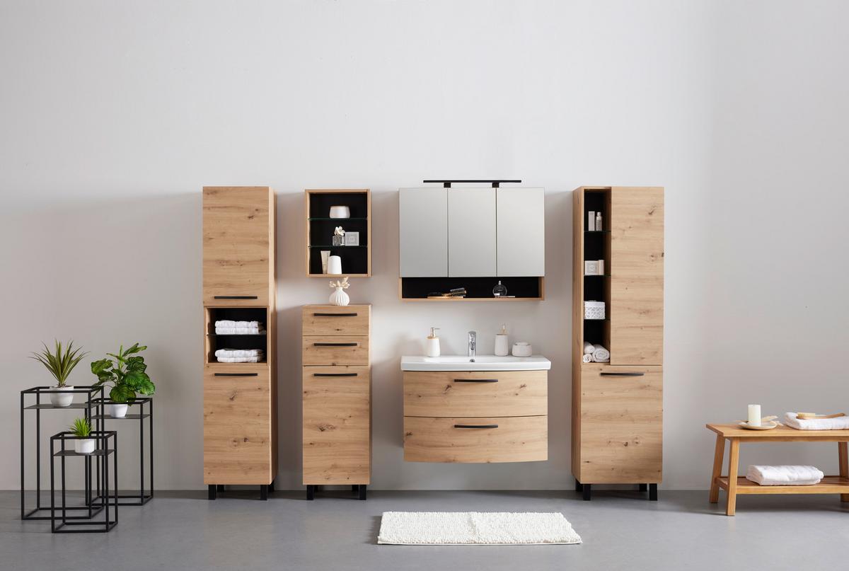armoire haute in Eiche Artisan - Schwarz/Eiche Artisan, Modern, Glas/Holzwerkstoff (40/180/190/35cm) - Mömax