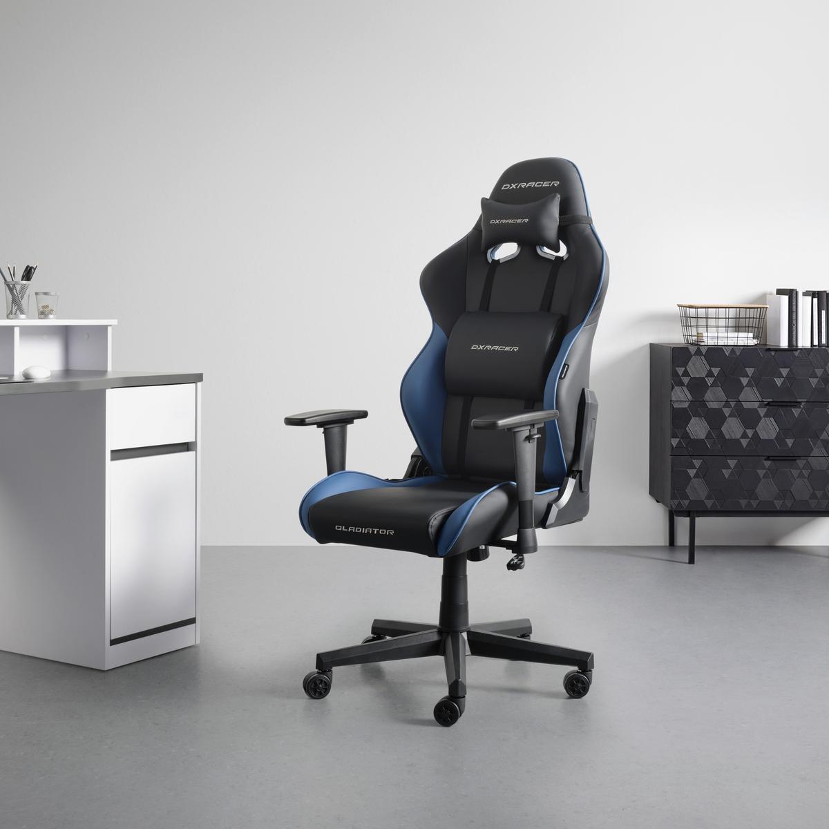 Gamingstuhl Gladiator in Blau/Schwarz - Blau/Schwarz, MODERN, Kunststoff/Textil (70/126/70cm) - Dxracer