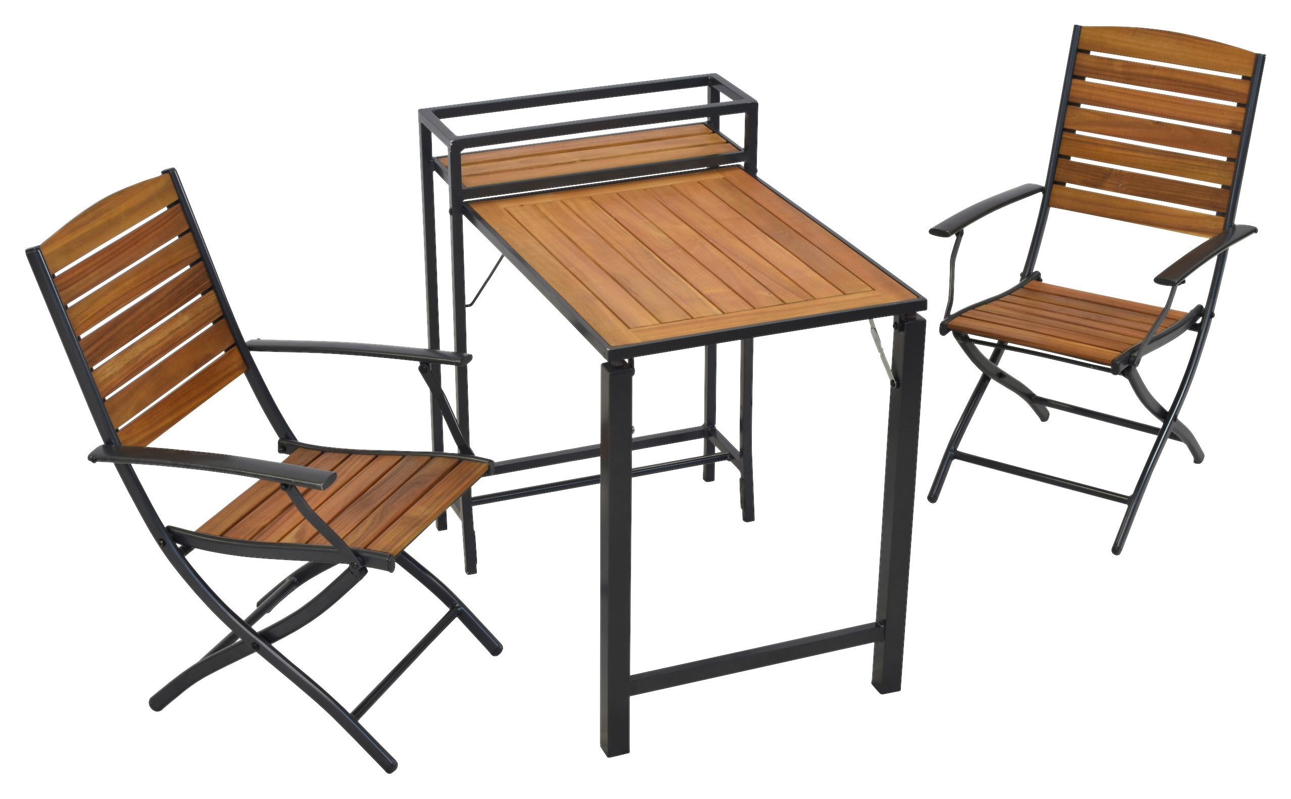 Balkonset Santorin 3-tlg. Alu/Akazie massiv - Graphitfarben/Naturfarben, MODERN, Holz/Metall - Gardenson