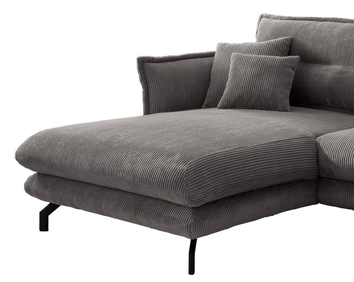 Wohnlandschaft Lava Grau Cord - Schwarz/Grau, MODERN, Textil/Metall (180/255cm) - Livetastic