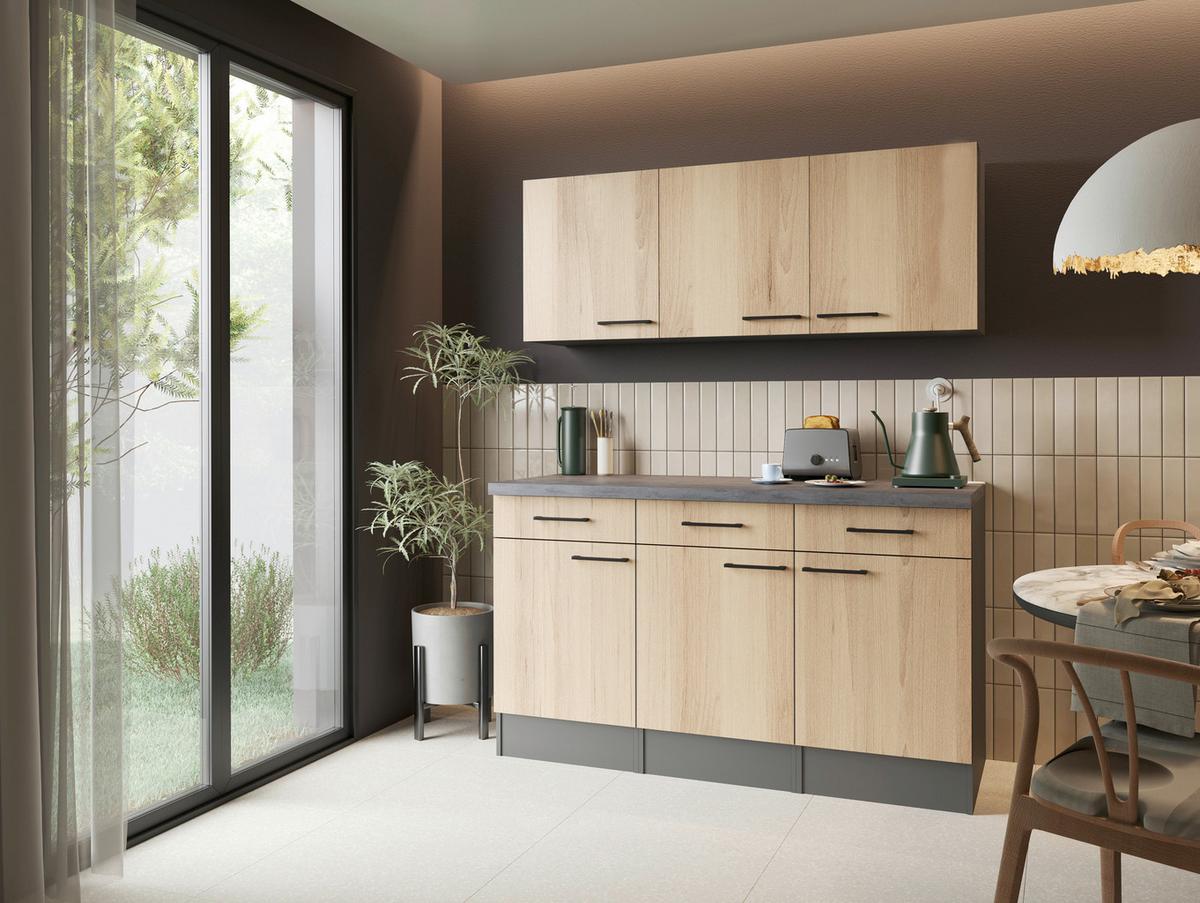 Buffet Oliver Eiche/Grau - Schwarz/Eiche Artisan, Trend, Holzwerkstoff/Metall (150/200/60cm) - Respekta
