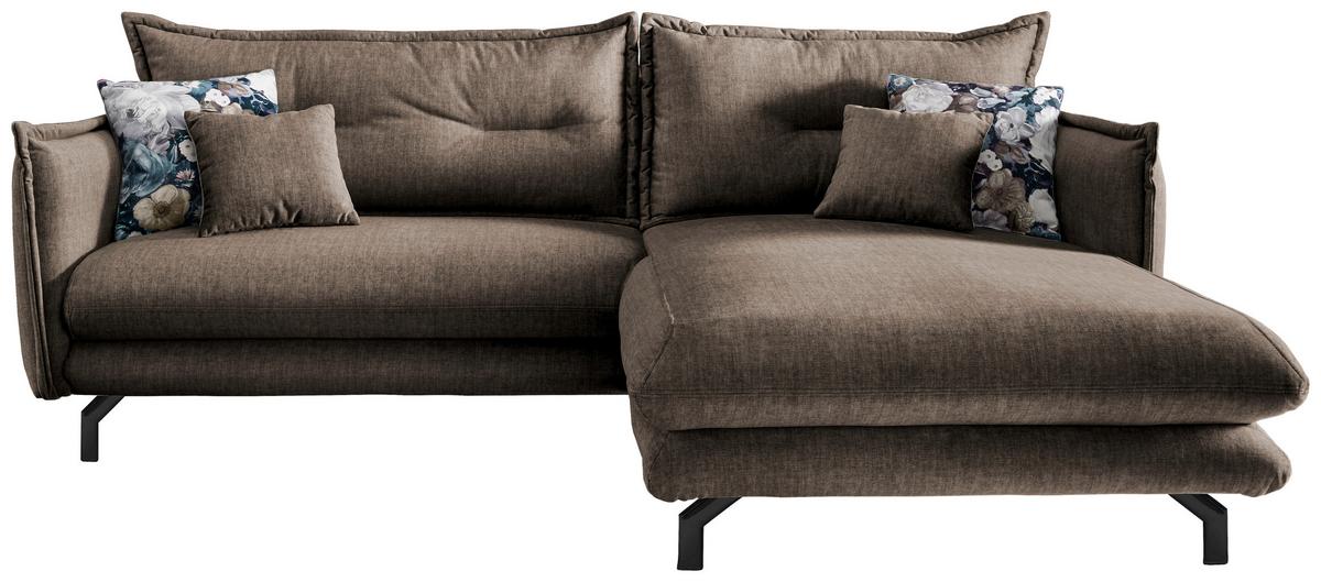 Wohnlandschaft Lava Braun Velours - Türkis/Schwarz, MODERN, Textil/Metall (255/180cm) - Livetastic