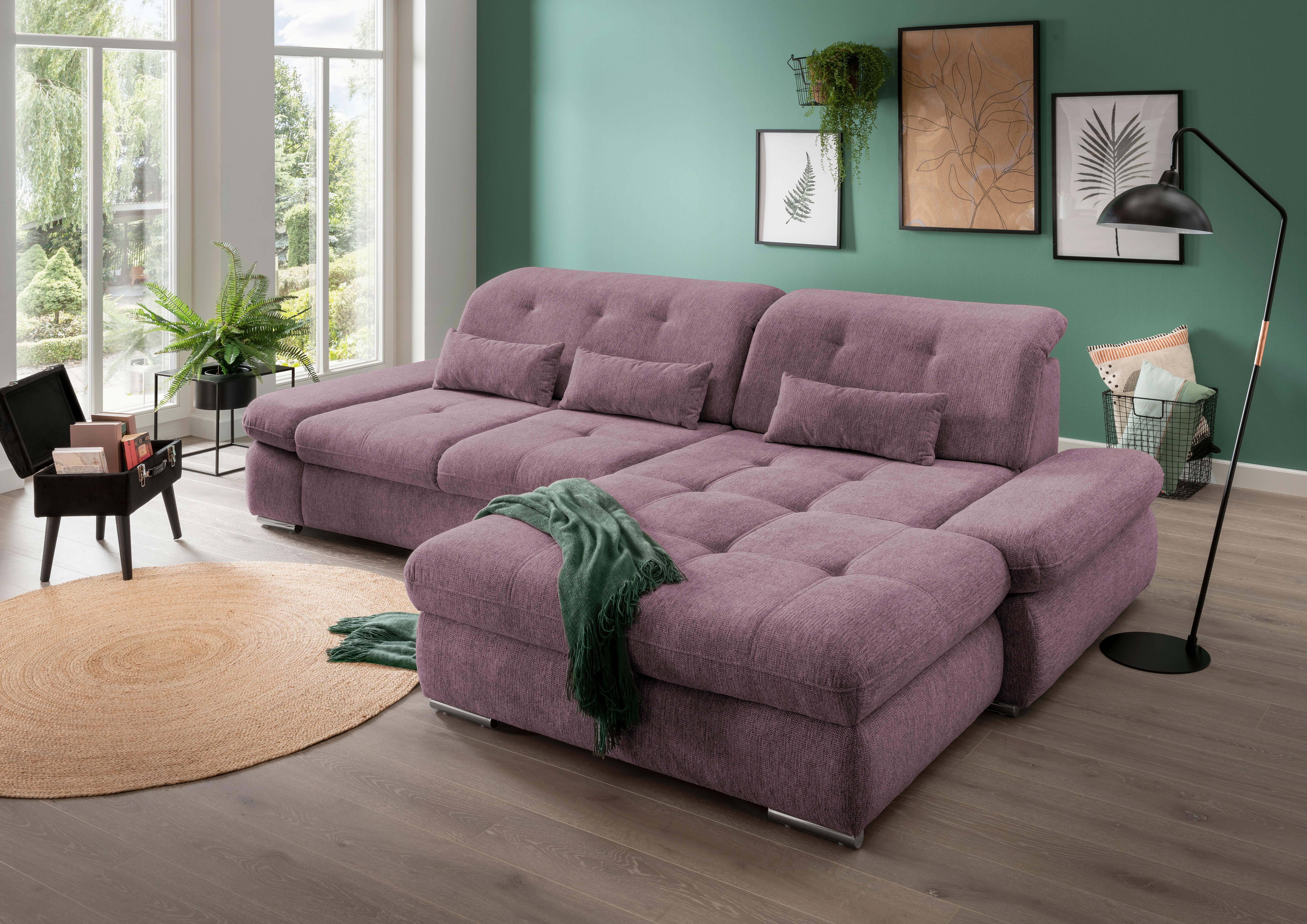 Wohnlandschaft Dalida Brombeere Chenille - Chromfarben/Brombeere, Design, Textil/Metall (300/196cm) - Livetastic