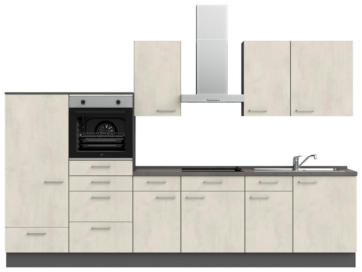 Küchenblock Riva Low m. Geräten Weiß - Schieferfarben/Edelstahlfarben, MODERN, Holzwerkstoff/Metall (330cm) - Nobilia