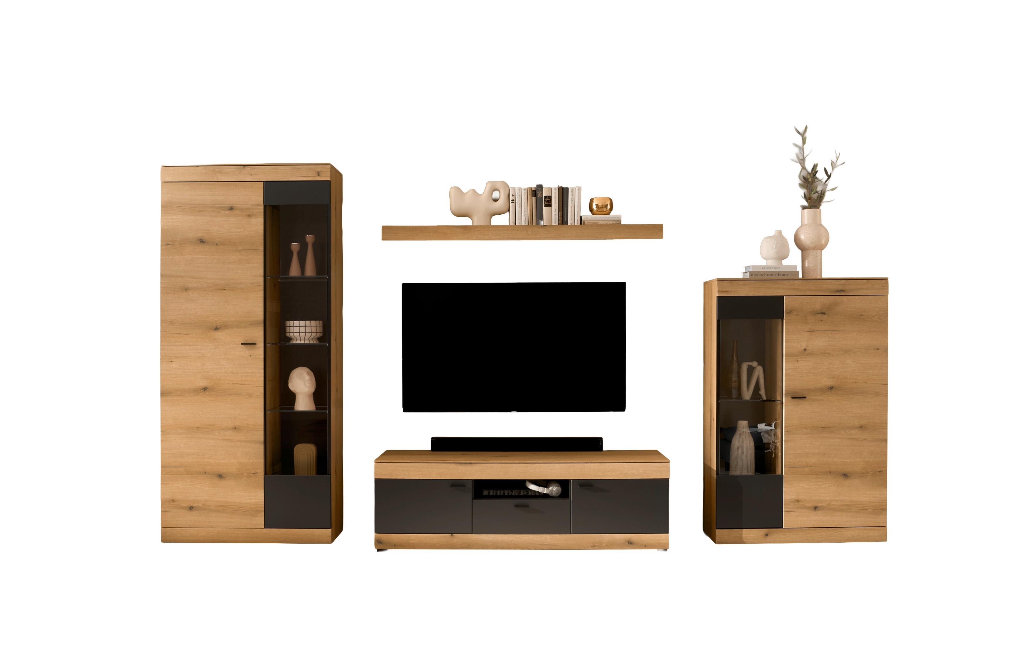 WOHNWAND SOLETO - Eichefarben/Graphitfarben, Design, Glas/Holzwerkstoff (350/201/45cm) - MID.YOU