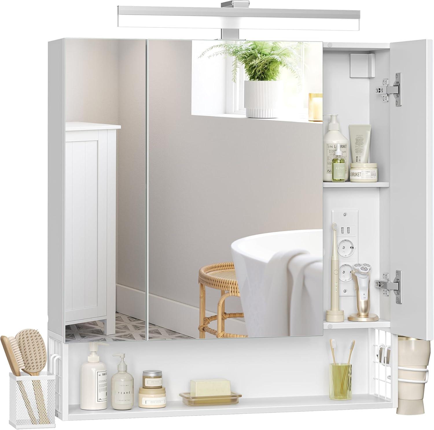 SPIEGELSCHRANK MIRROR CABINET - Silberfarben/Weiß, MODERN, Glas/Holzwerkstoff (70/75/16,5cm) - MID.YOU