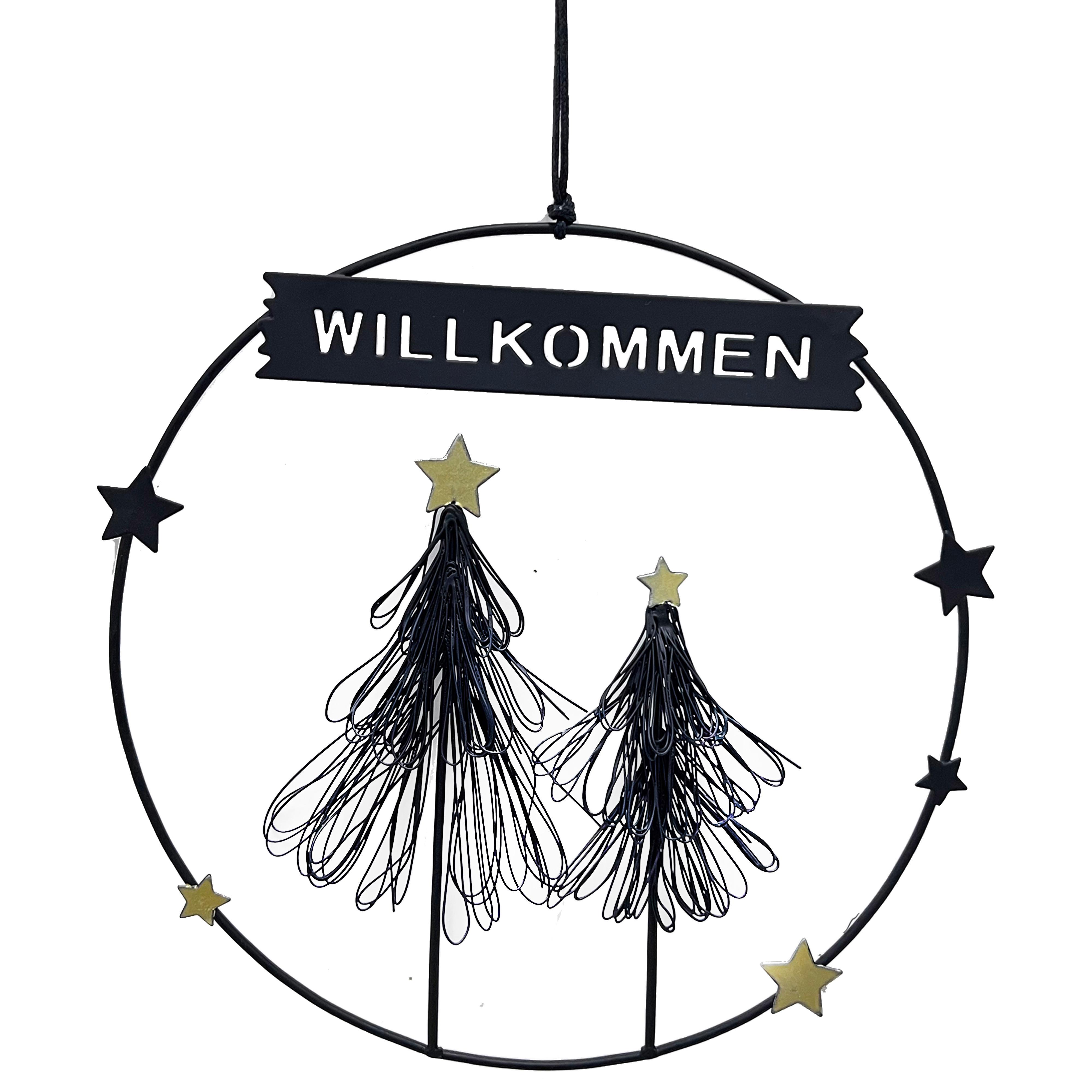 Dekohänger Finja Schwarz/Goldfarben - Goldfarben/Schwarz, KONVENTIONELL, Textil/Metall (20cm) - Modern Living