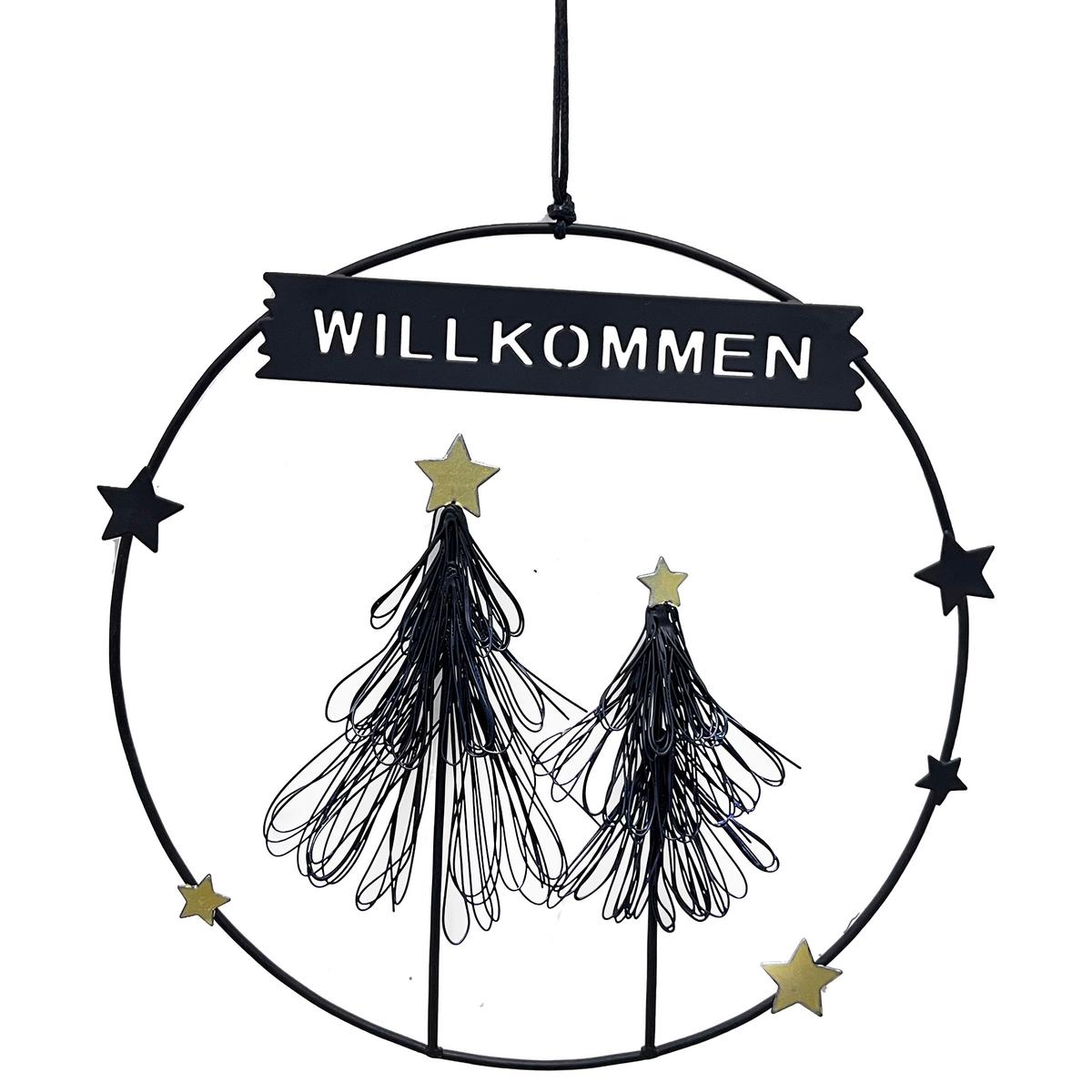 Dekohänger Finja Schwarz/Goldfarben - Goldfarben/Schwarz, KONVENTIONELL, Textil/Metall (20cm) - Modern Living