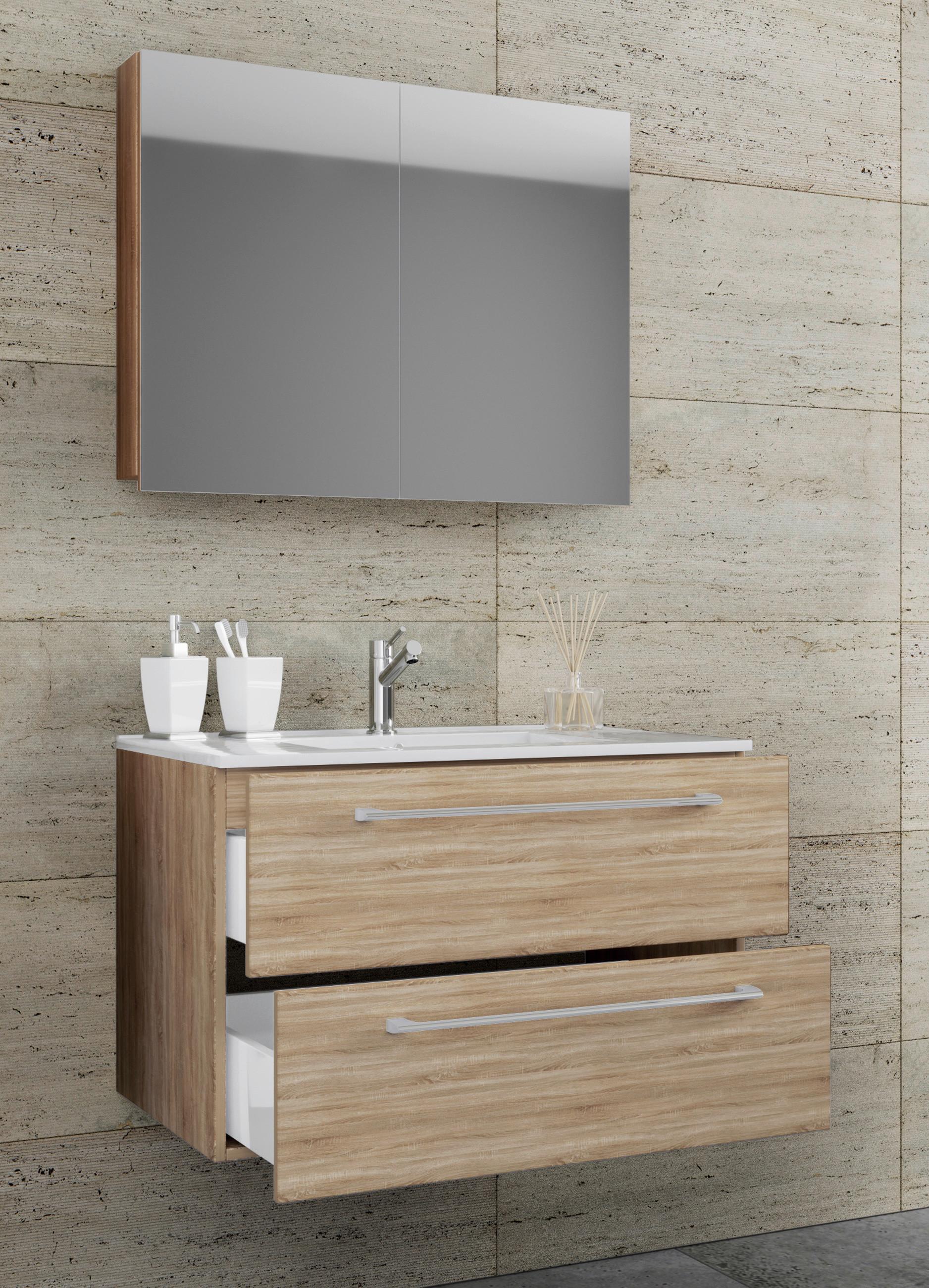 Kopalnica Badinos, Hrast - bela/barve aluminija, Moderno, kovina/leseni material (60cm) - MID.YOU