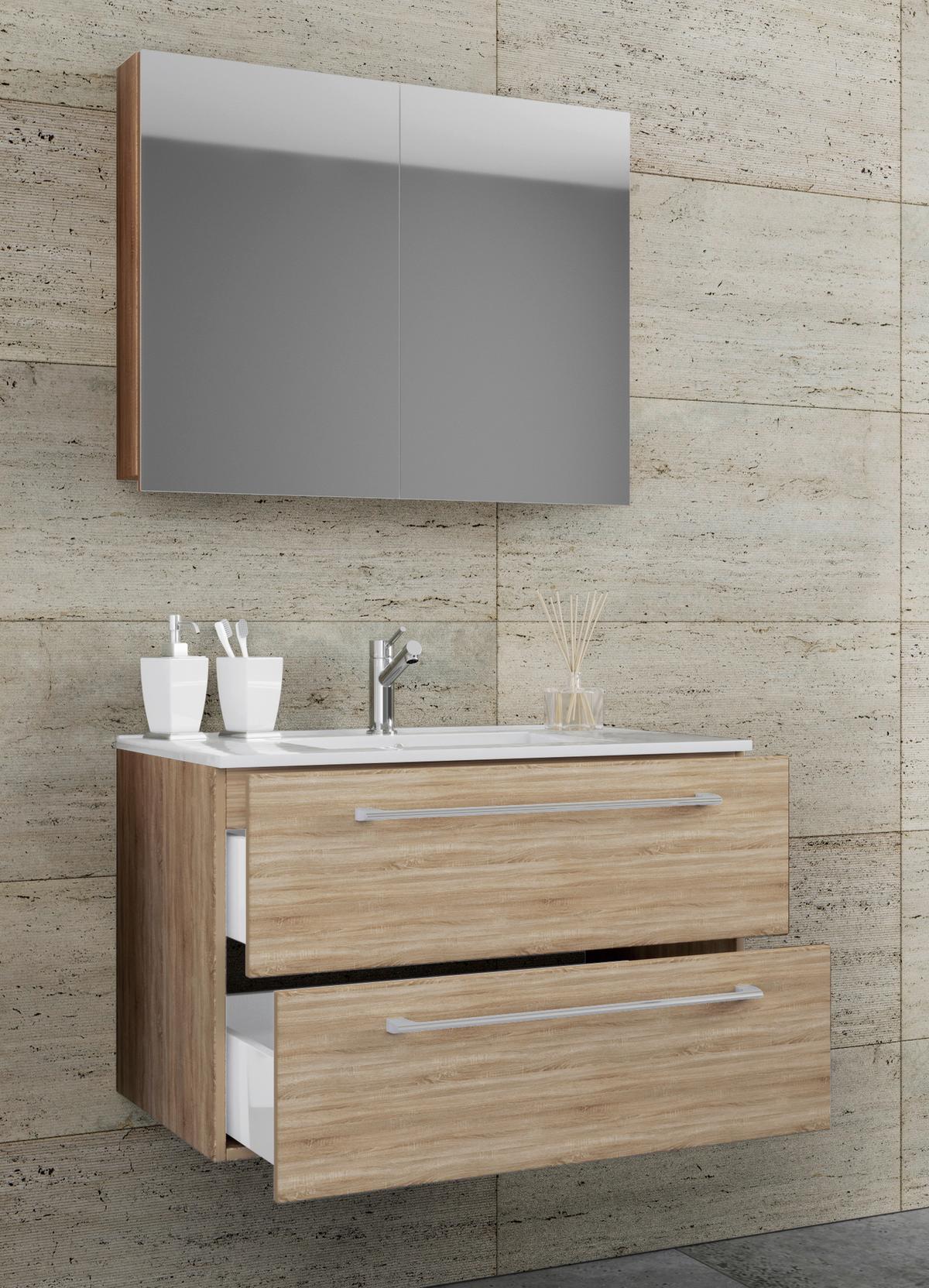 Kopalnica Badinos, Hrast - bela/barve aluminija, Moderno, kovina/leseni material (60cm) - MID.YOU
