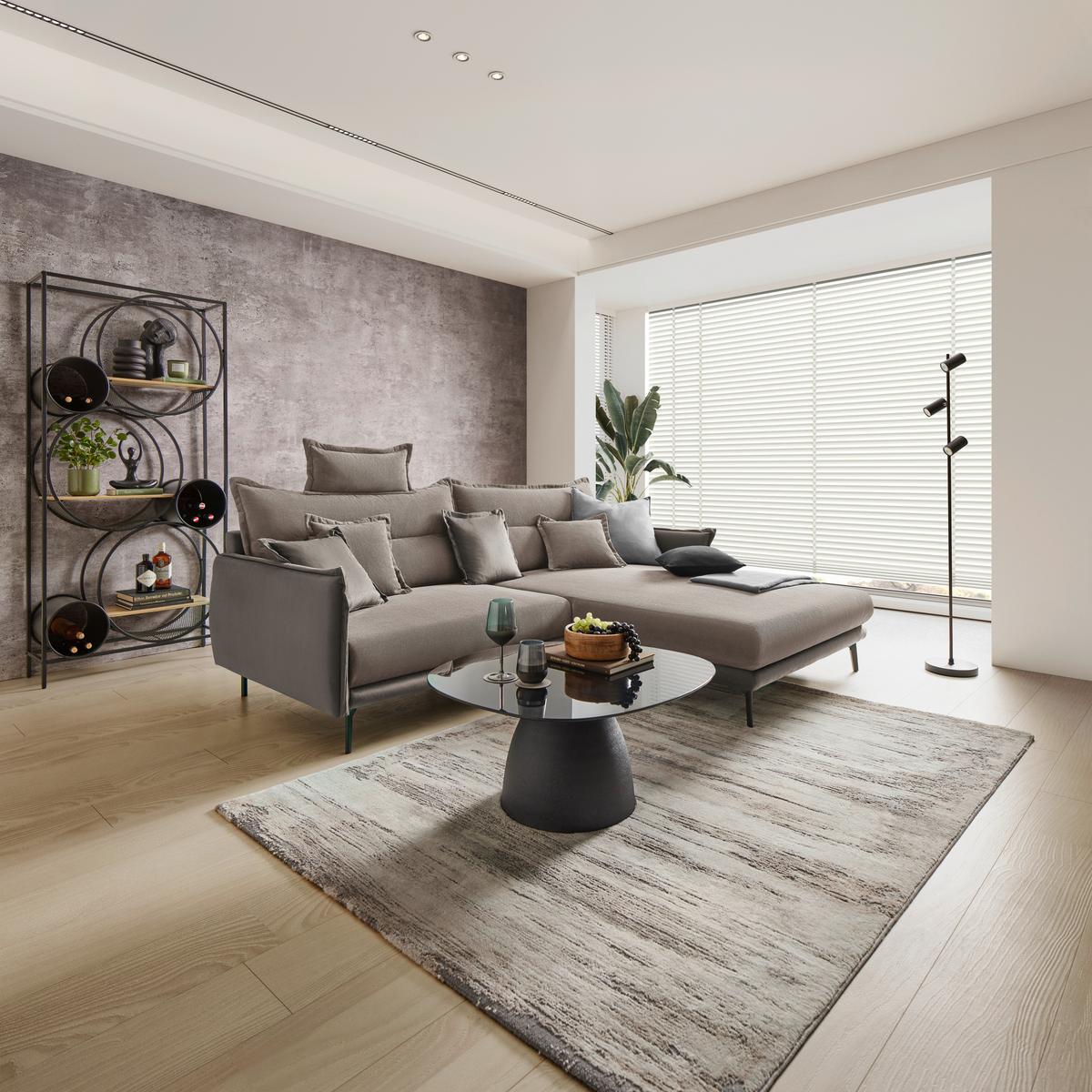 Ecksofa Nuovo Taupe - Taupe/Schwarz, MODERN, Textil/Metall (245/72-113/190cm) - Mömax