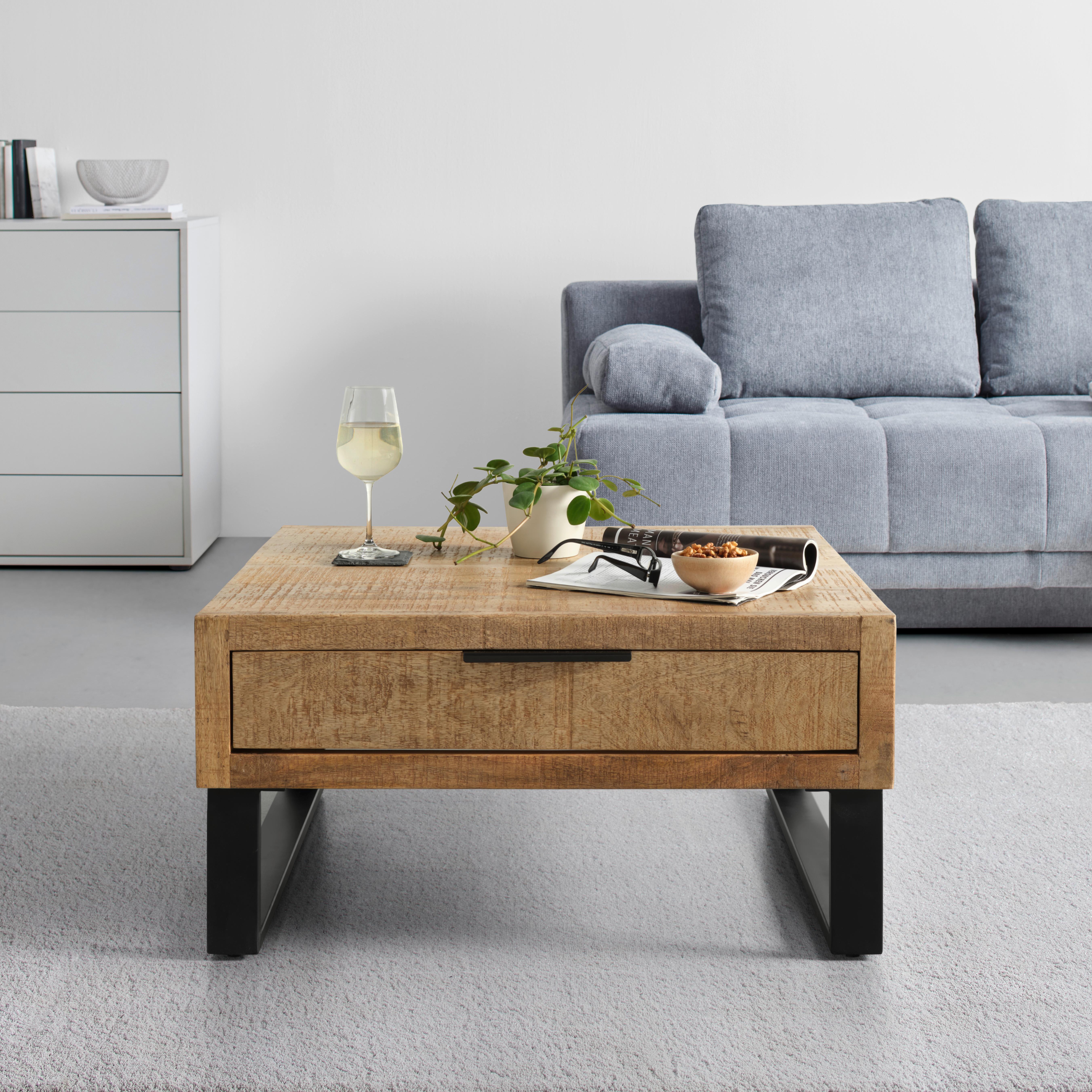 Couchtisch Everest in Naturfarben/Schwarz - Schwarz/Naturfarben, Natur, Holz/Metall (80/40/80cm) - Mömax