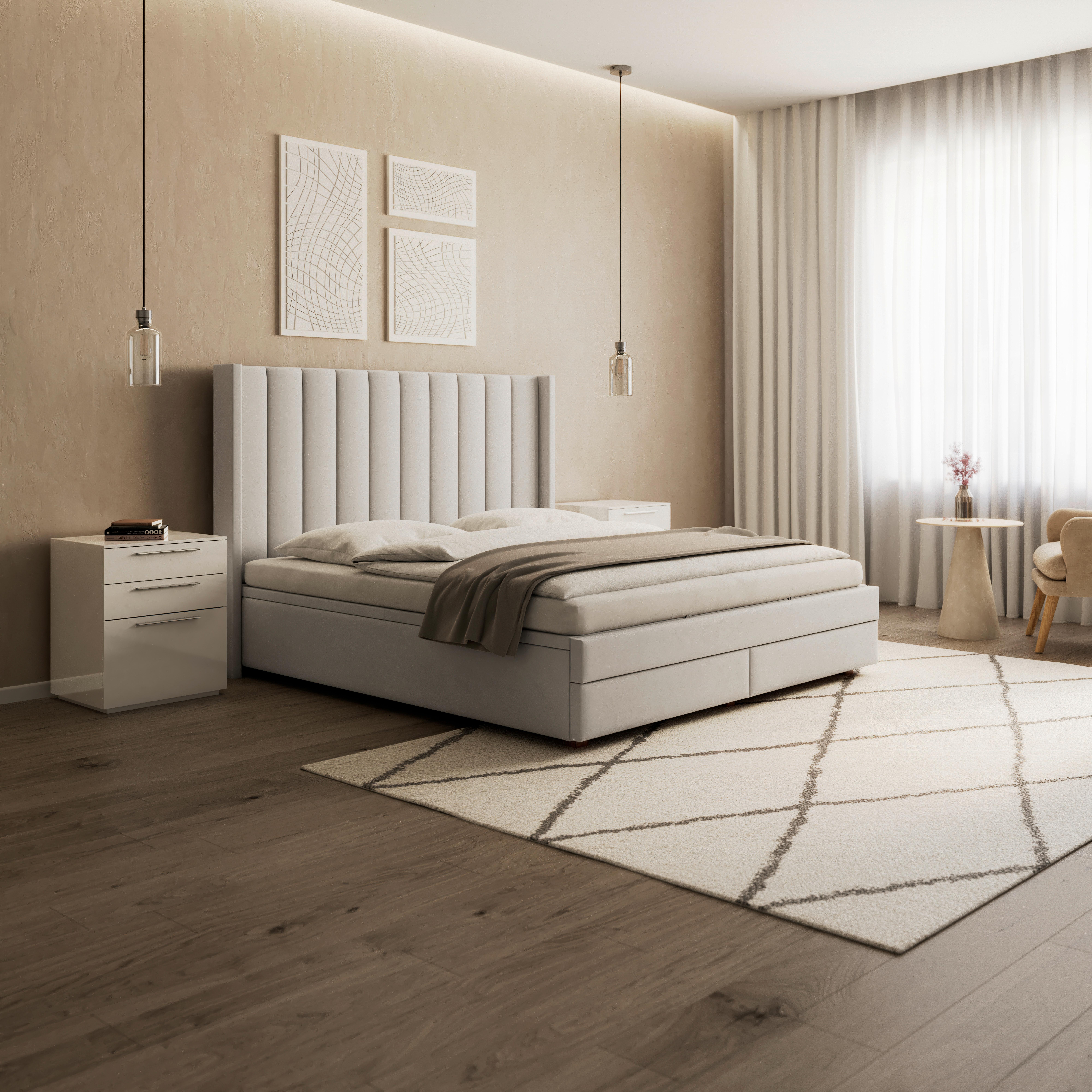 Kárpitozott Ágy Maya - világosszürke, Modern, textil/fa (180/200cm) - Bessagi Home