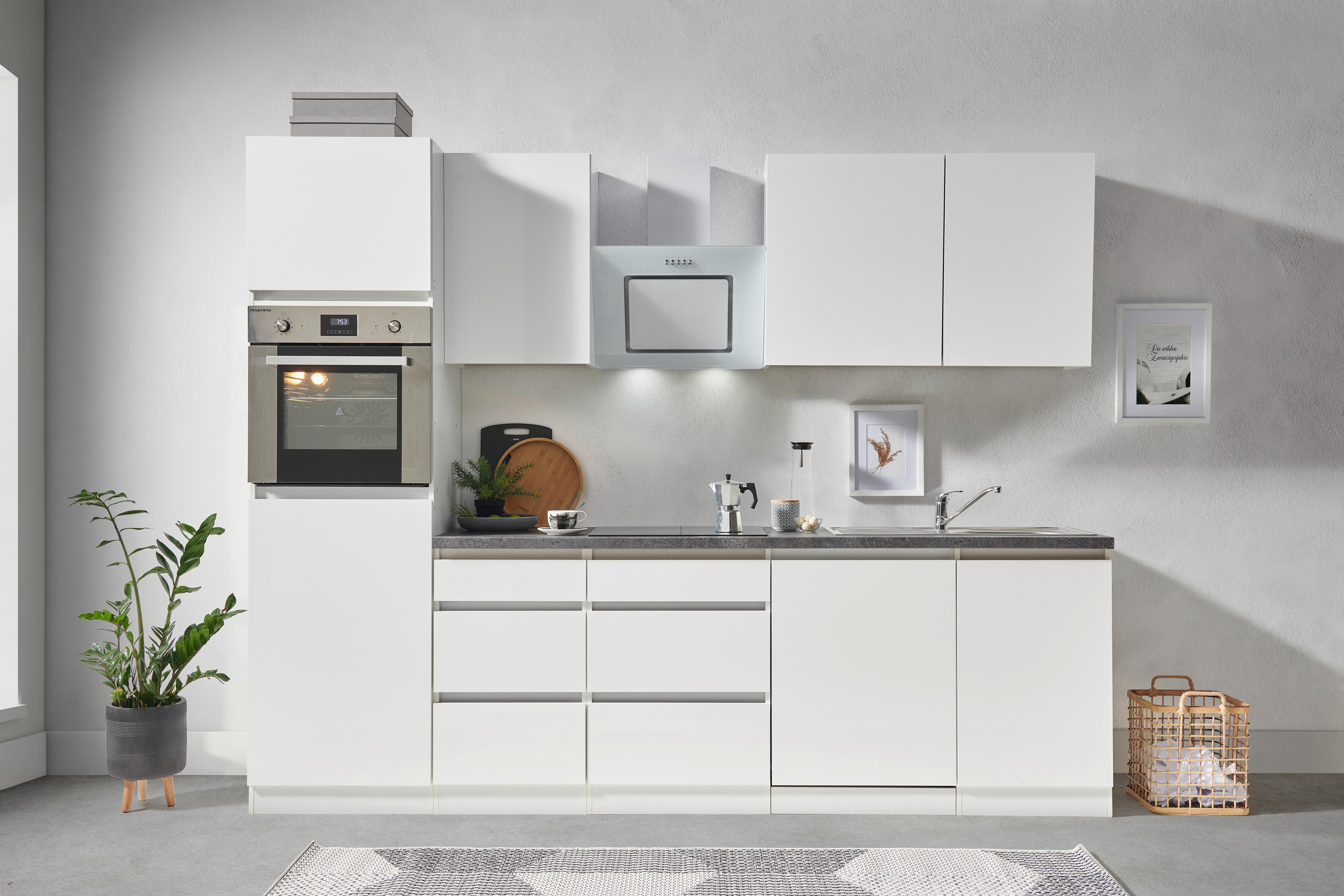 Küchenblock Premium Weiß B: ca. 280 cm - Weiß/Grau, MODERN, Holzwerkstoff (280cm) - Respekta