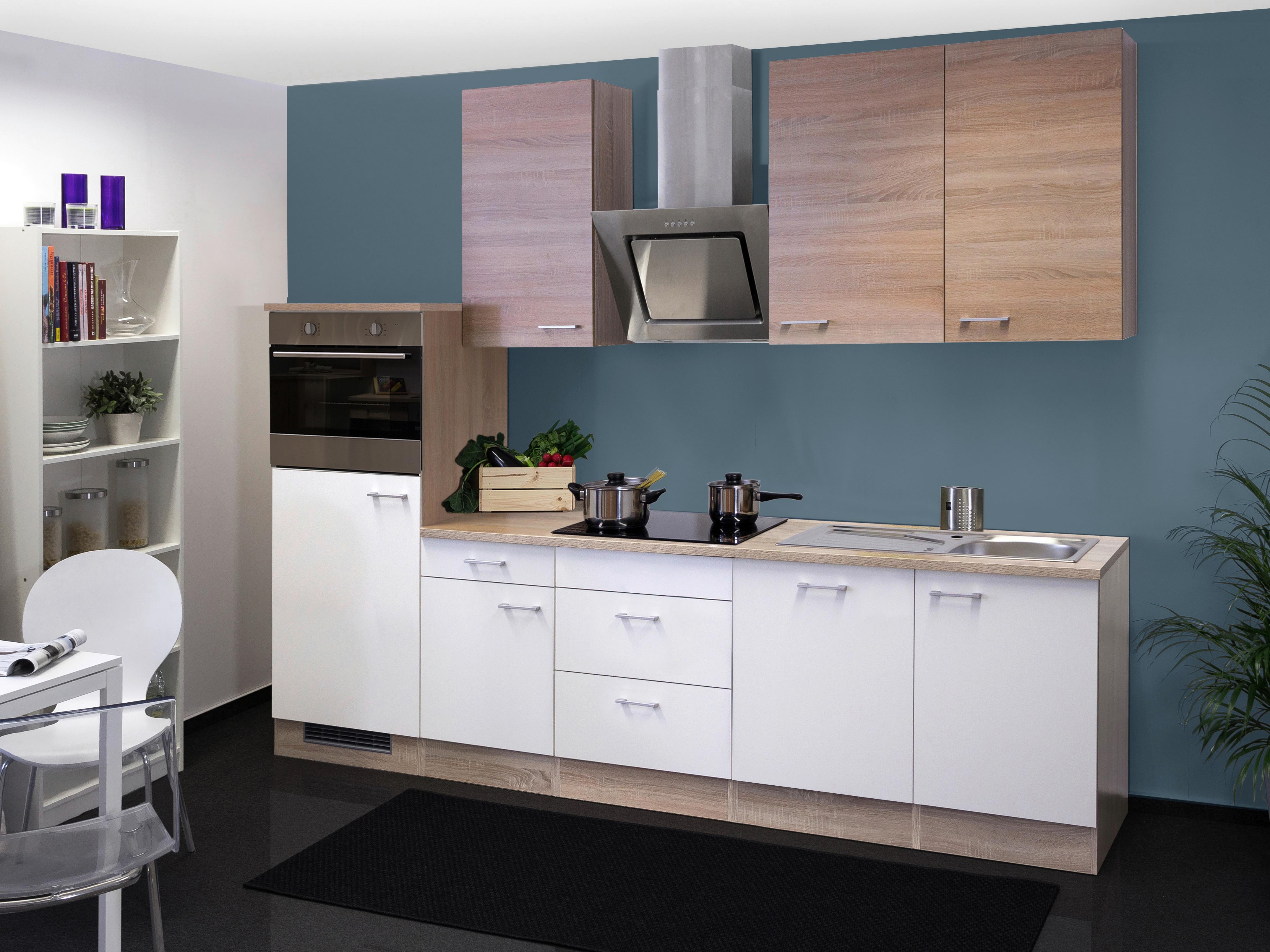 Kuhinjski Blok Z Aparati Samoa, Bela, Barva Hrasta - bela/barve aluminija, Moderno, umetna masa/leseni material (280cm) - FlexWell