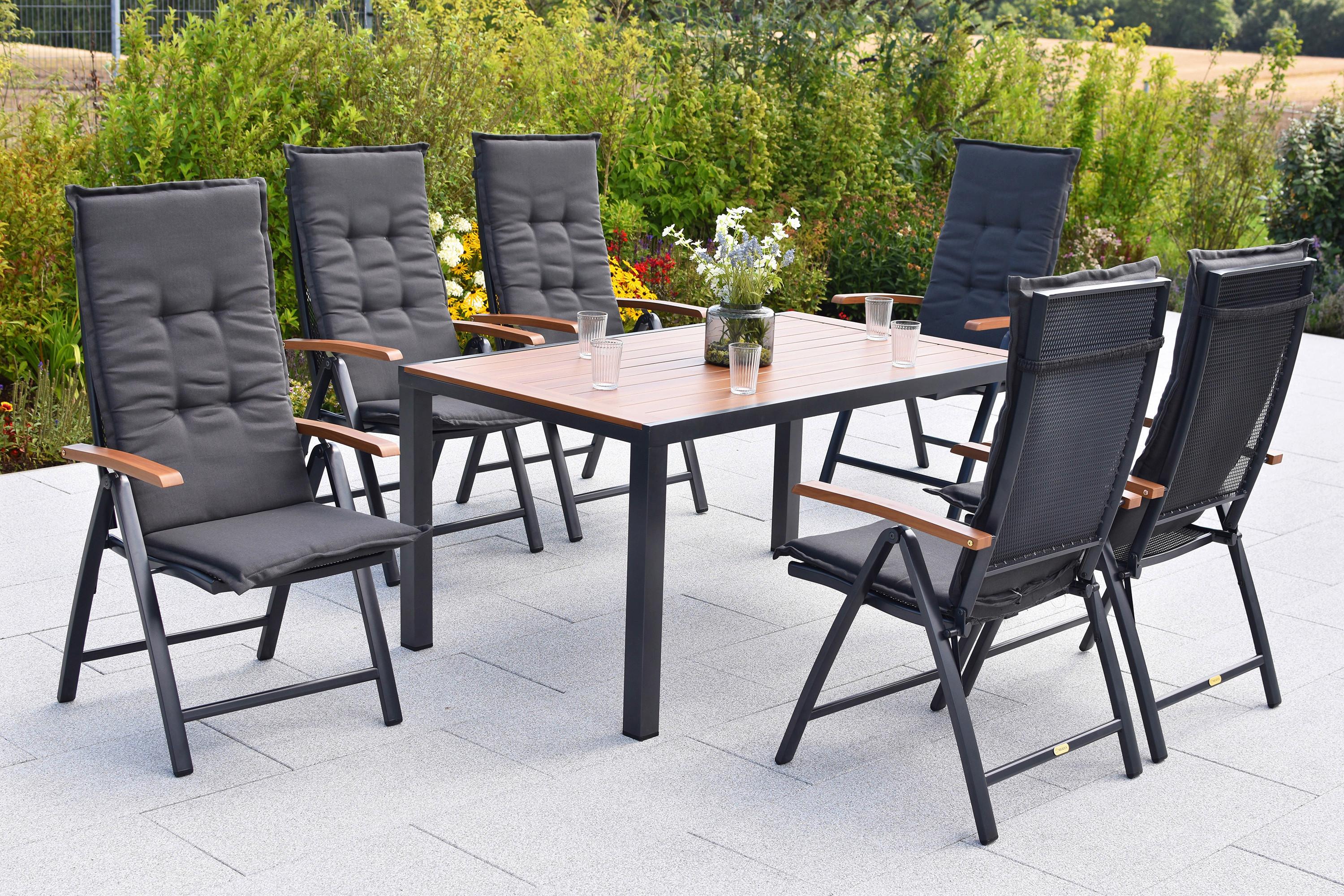 Gartentischgruppe Thasos 13-tlg. Graphitfarben - Graphitfarben/Naturfarben, KONVENTIONELL, Textil/Metall - Gardenson