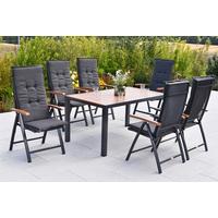 Gartentischgruppe Thasos 13-tlg. Graphitfarben - Graphitfarben/Naturfarben, KONVENTIONELL, Textil/Metall - Gardenson