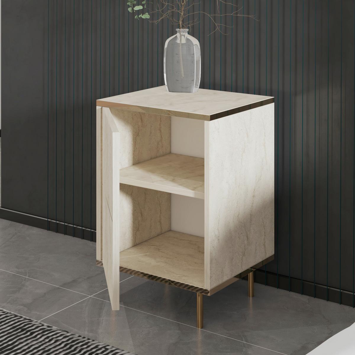 NACHTTISCH IMAJ NACHTTISCH - Beige/Schwarz, Design, Holzwerkstoff/Metall (40/60/35cm) - Livetastic