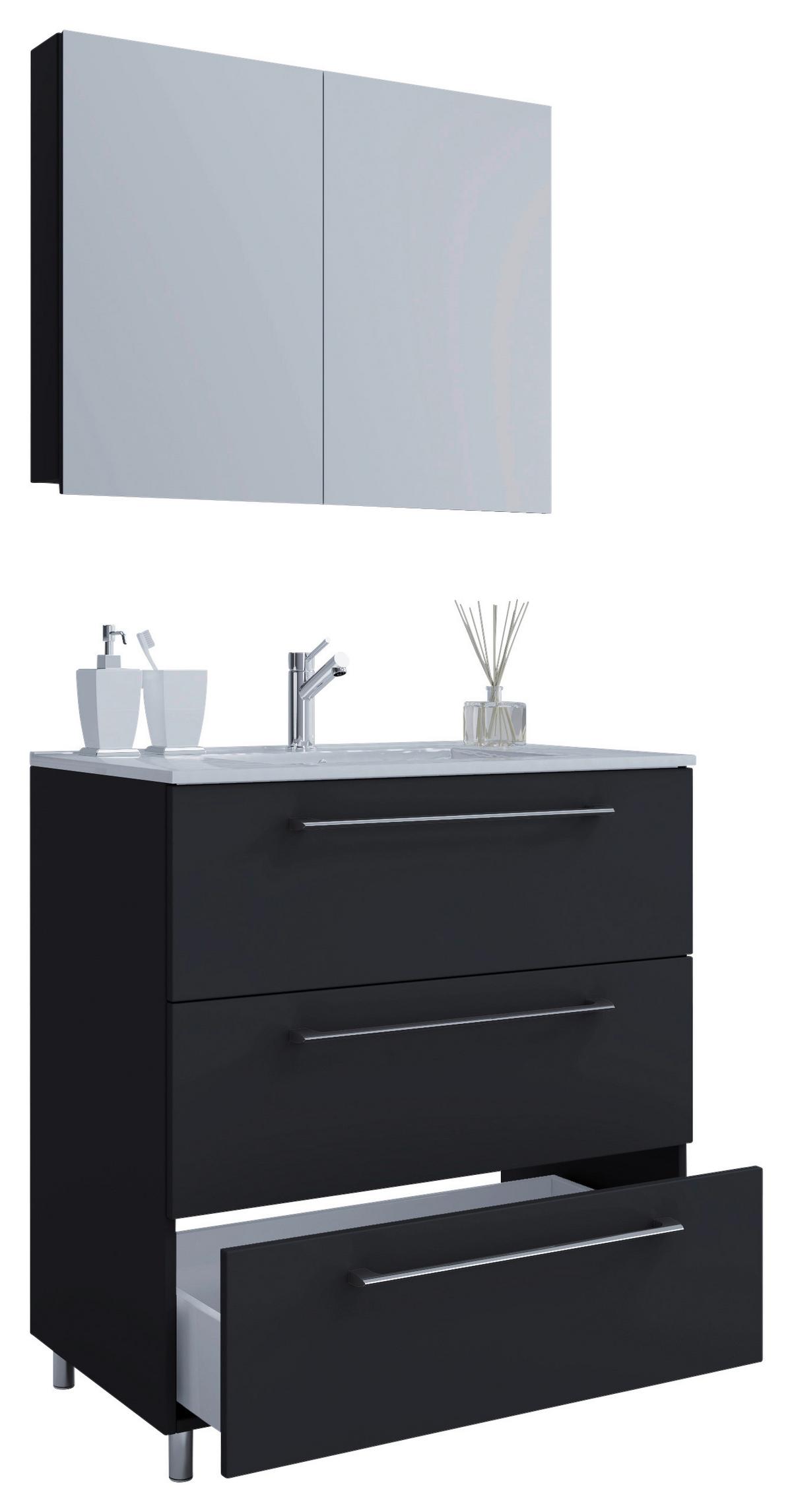 Kopalnica Schubo, Črna - črna/bela, Moderno, kovina/leseni material (80cm) - MID.YOU