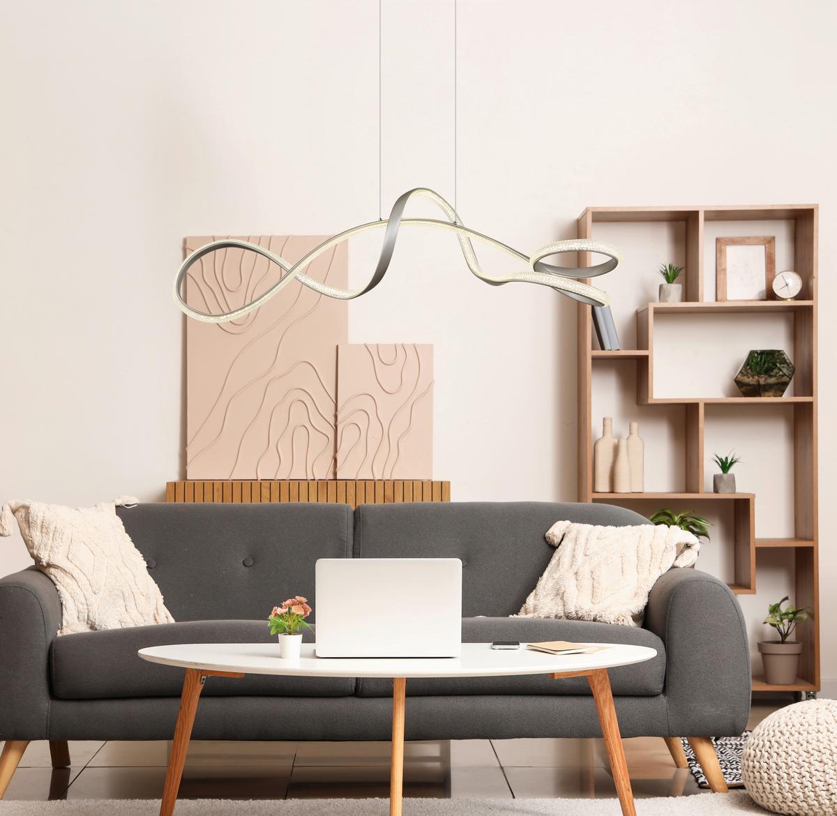 Lampă suspendată cu LED Swirl - culoare nichel/străveziu, Design, plastic/metal (108/33/120cm) - Globo