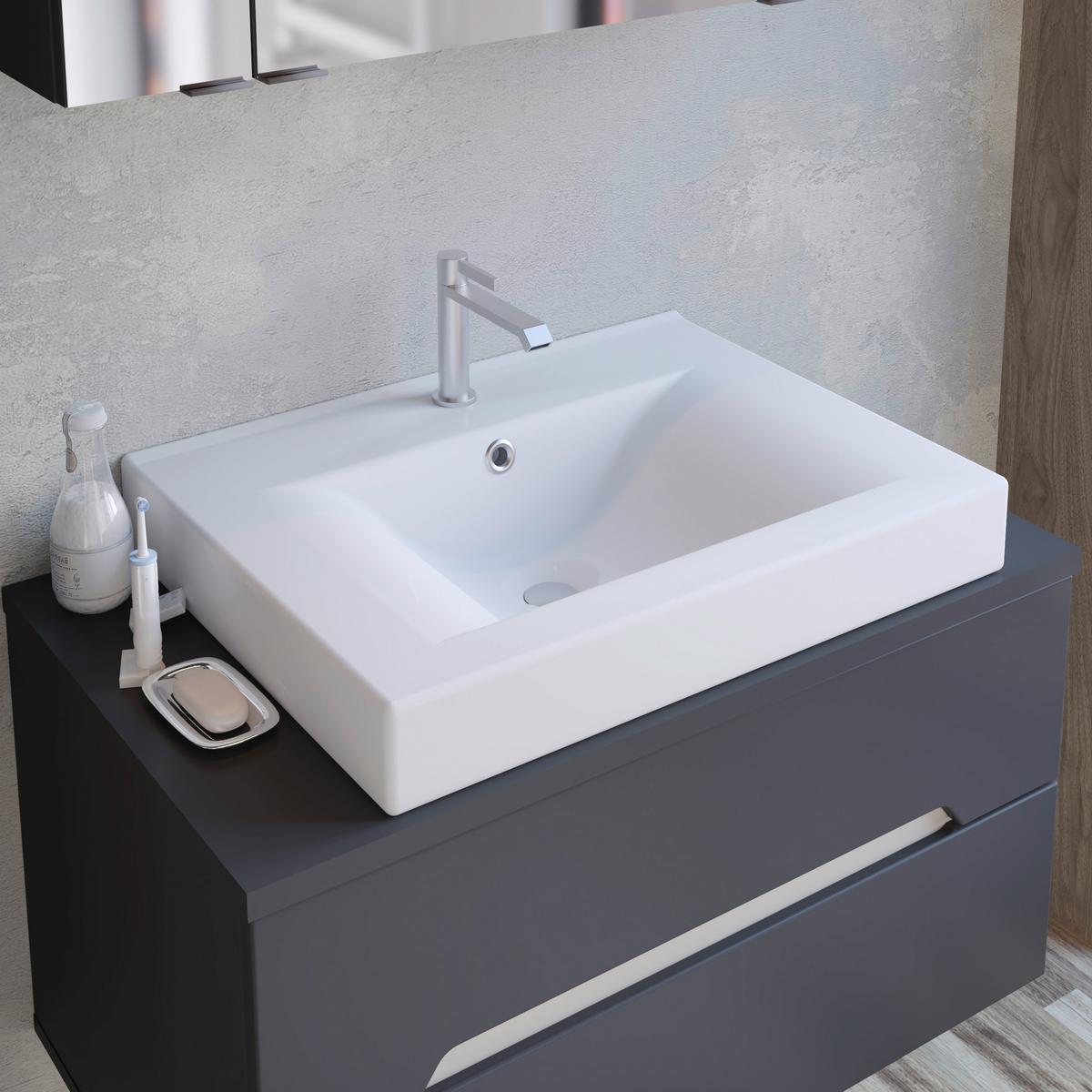 Bază cu lavoar Manhattan - alb/antracit, Modern, ceramică/material pe bază de lemn (80cm) - Luca Bessoni