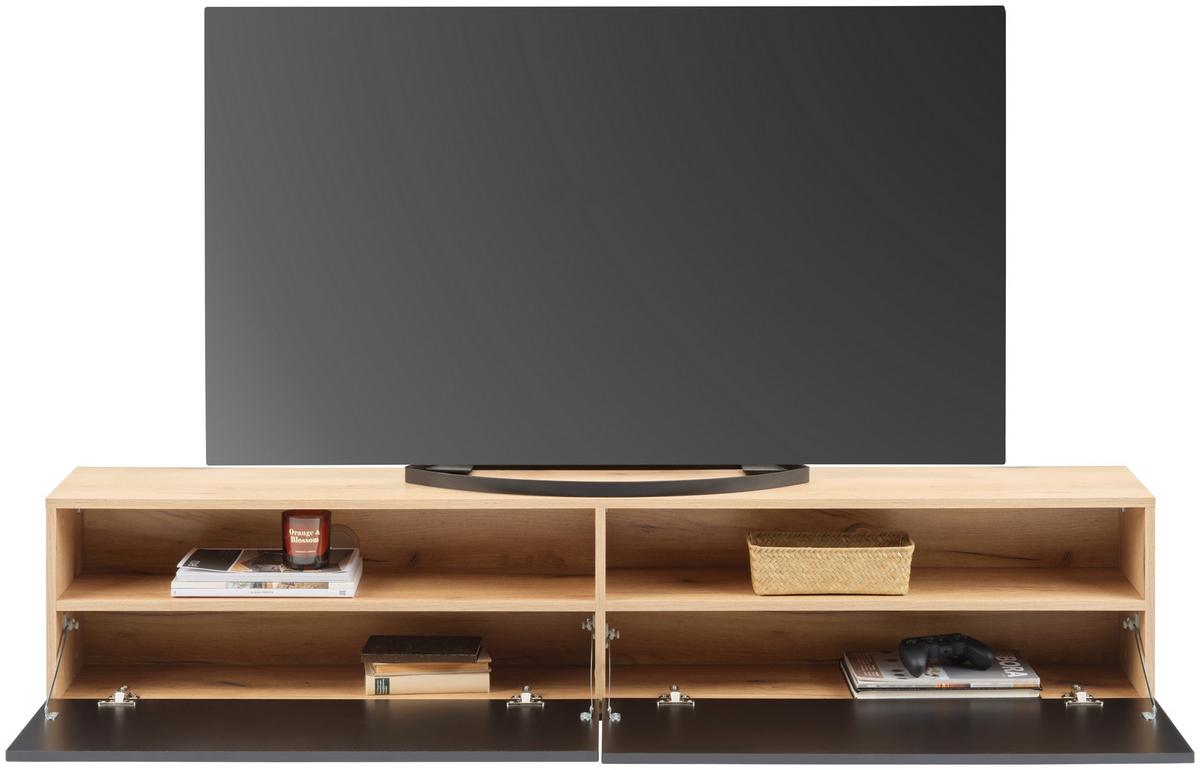 Tv Komoda Otis - boje hrasta/crna visoki sjaj, Moderno, drvni materijal/plastika (180/37/31,6cm) - Modern Living