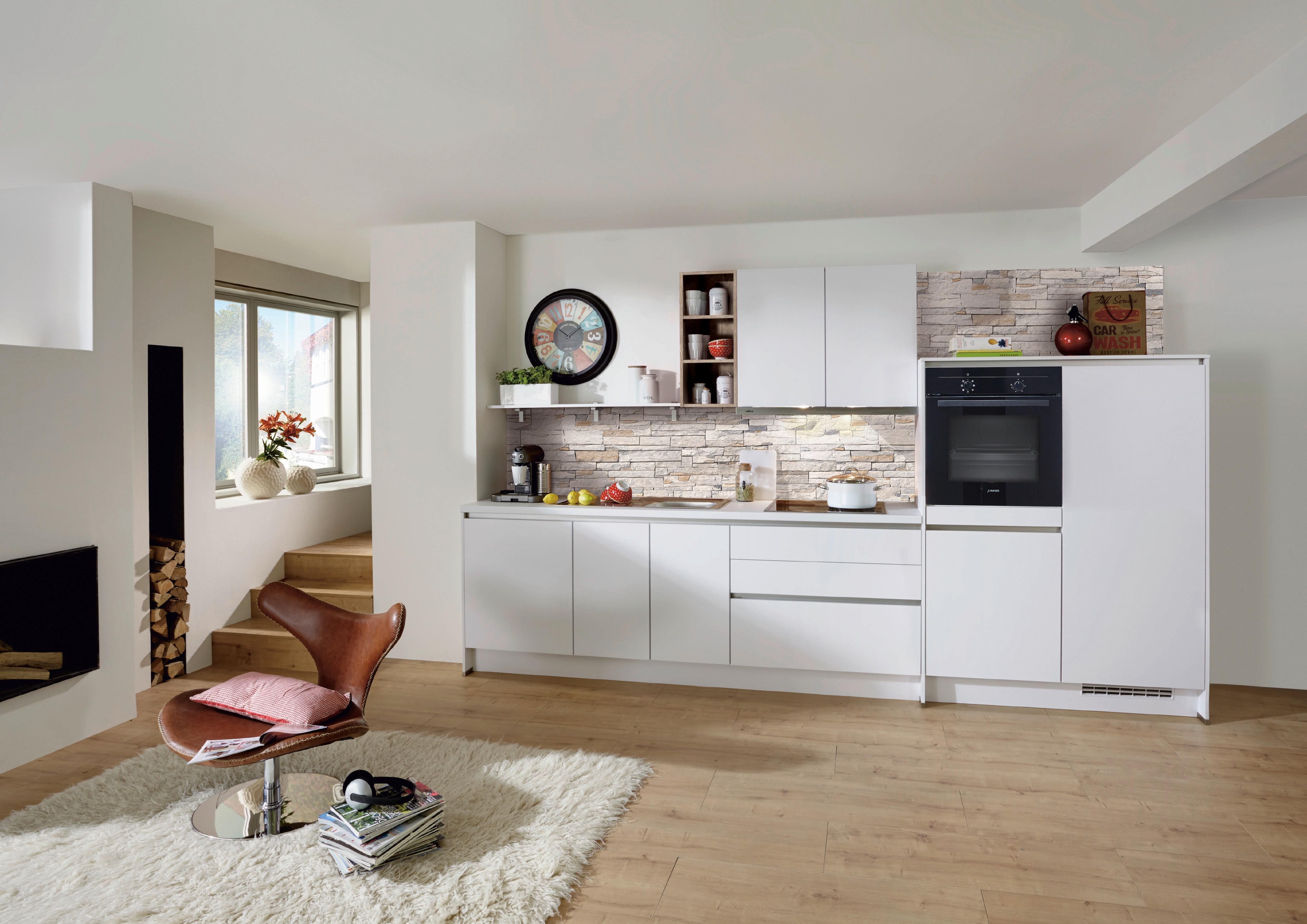 Küchenblock Laser o. Geräte Weiß - Weiß, MODERN, Holzwerkstoff (350cm) - Nobilia