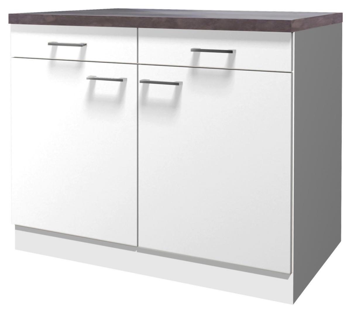 Küchenunterschrank Lucca Weiß ca. 100x85x57cm - Graubraun/Alufarben, KONVENTIONELL, Holzwerkstoff/Kunststoff (100/85/57cm) - FlexWell