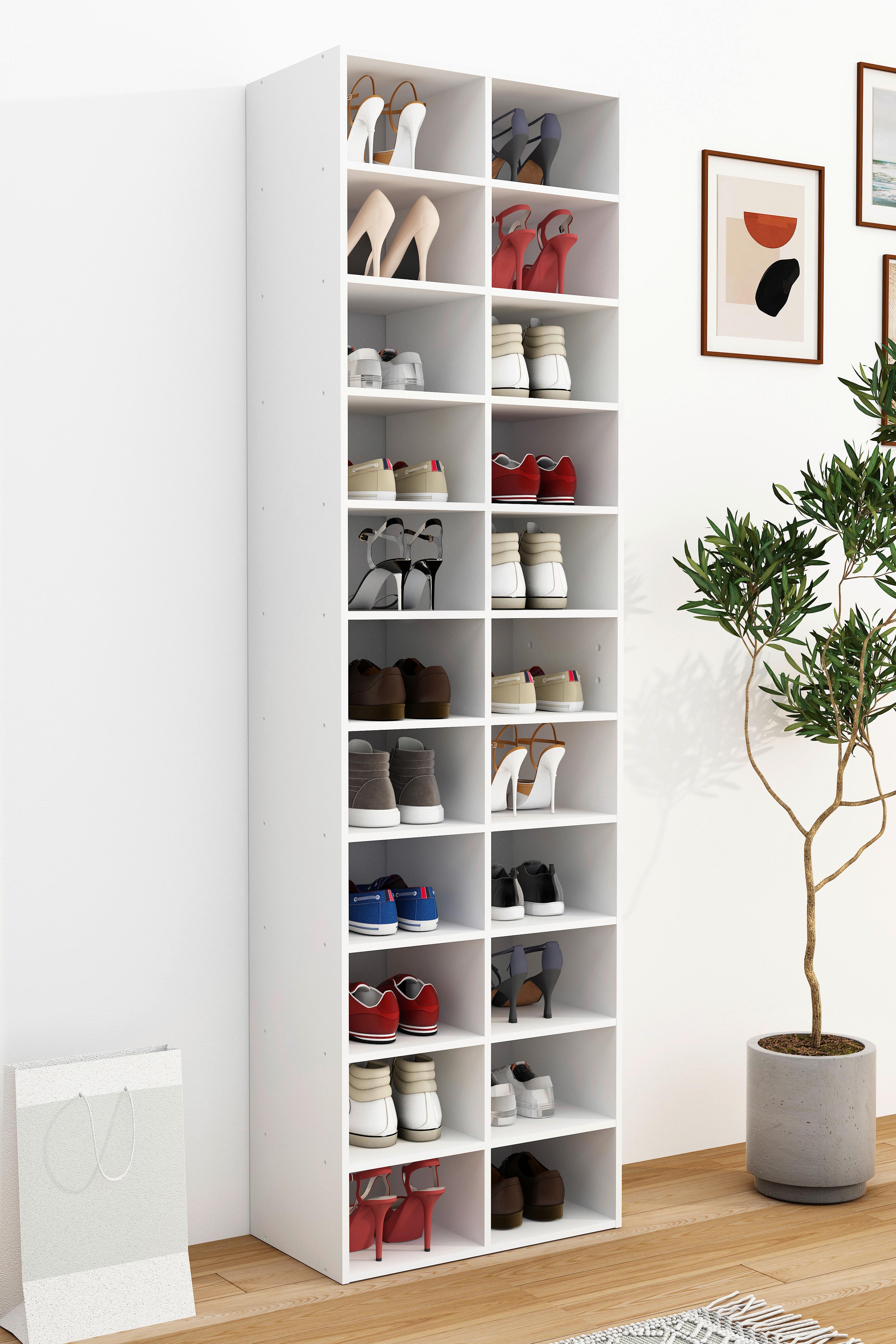 Schuhregal HINSOL Weiß ca. 52x183x30 cm - Weiß, Design, Holzwerkstoff (52/183/30cm) - MID.YOU