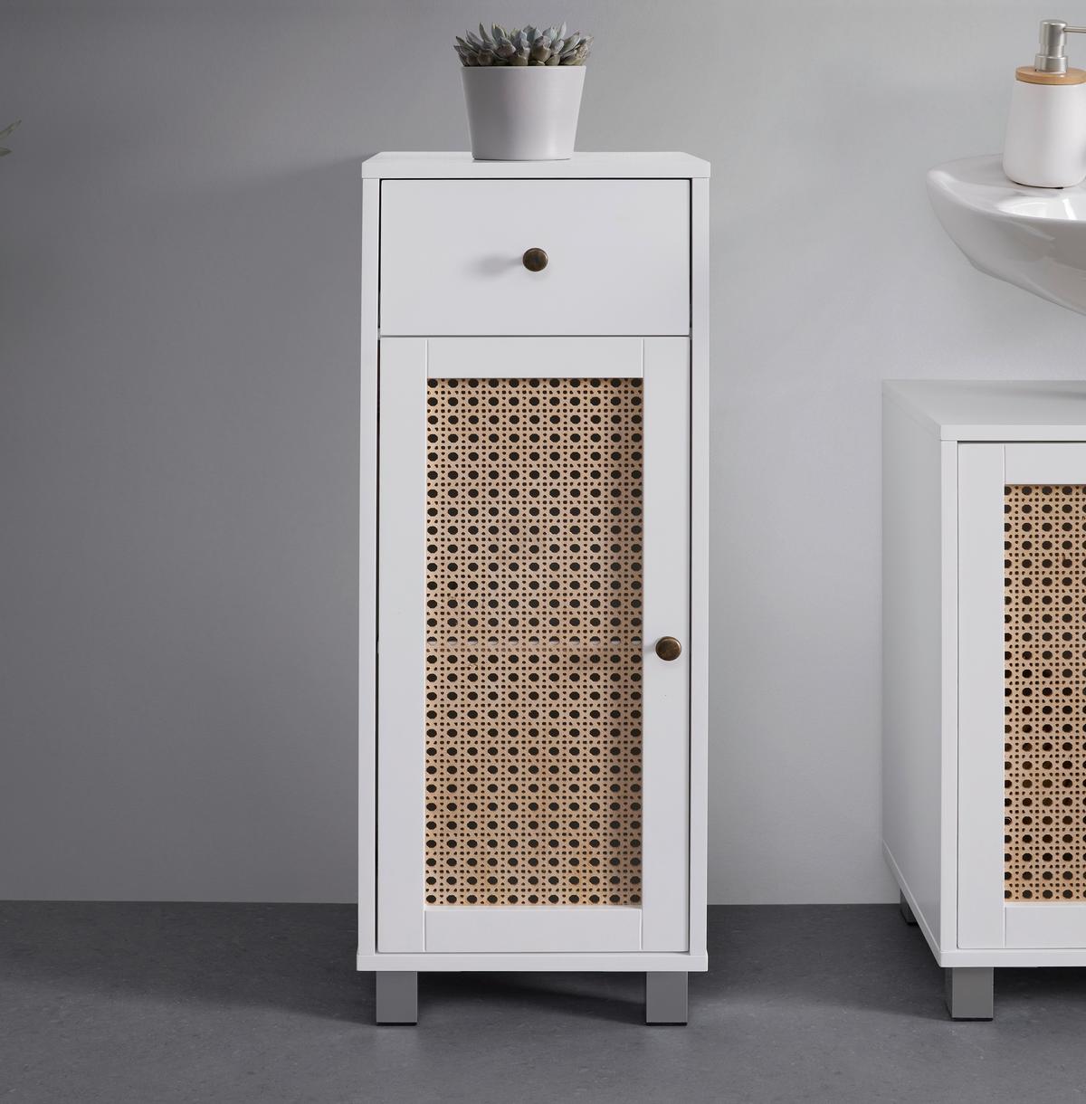 Alsószekrény Fehér-natúr Lisa - natúr színű/bronzszínű, Modern, faalapú anyag/fém (32/89/30cm) - Bessagi Home