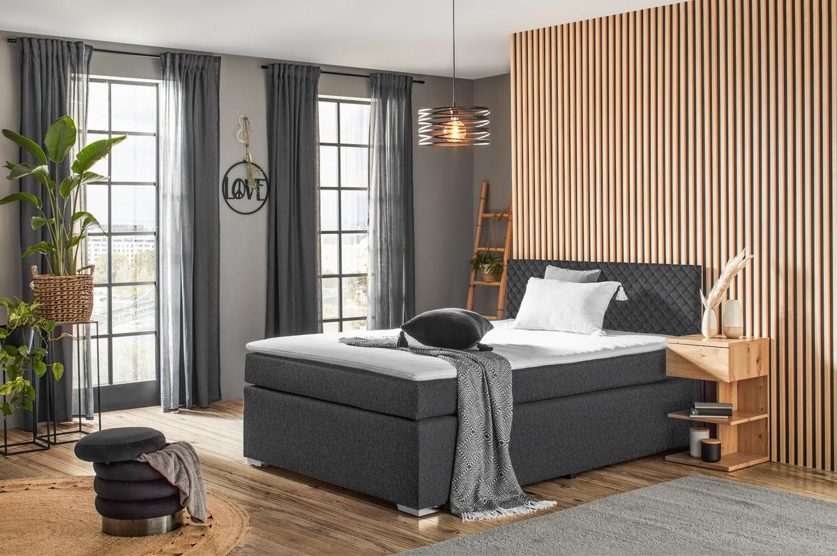 Boxspringbett Mali New in Grau ca. 140x200cm - Chromfarben/Grau, KONVENTIONELL, Kunststoff/Textil (140/200cm) - Based