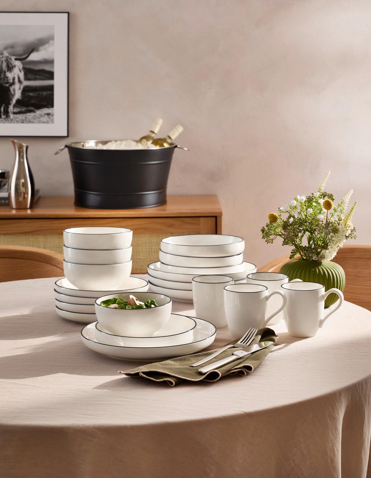 SERWIS OBIADOWO-ŚNIADANIOWY OSLO - czarny/biały, Design, ceramika - Novel