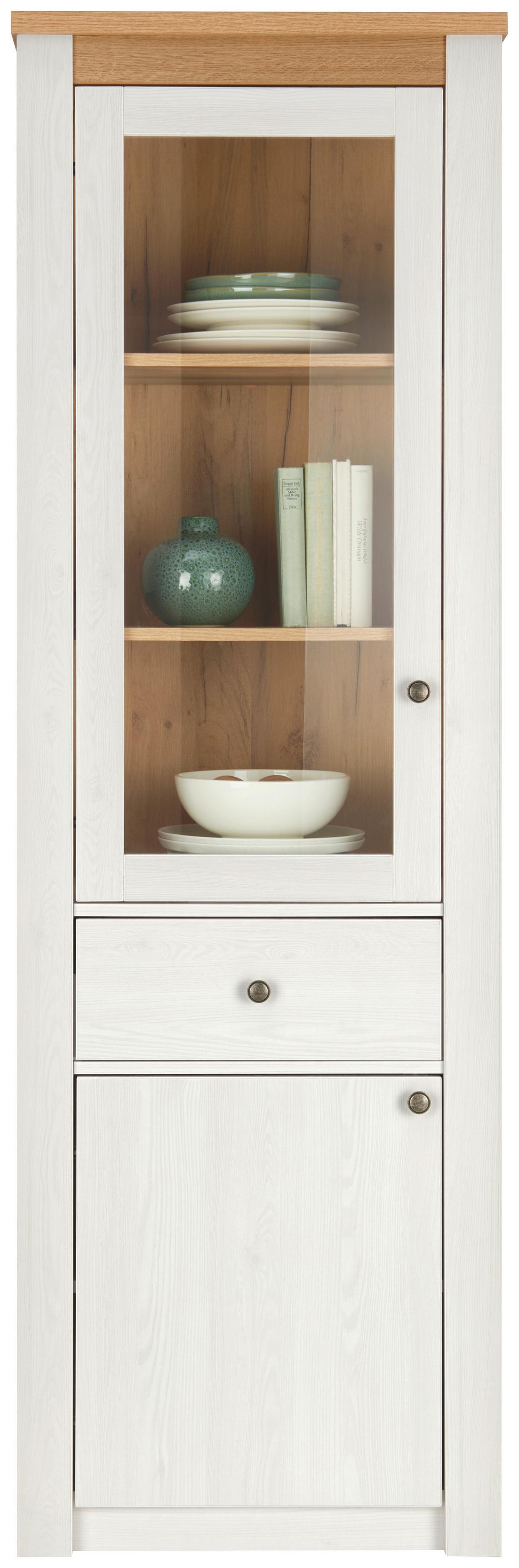 Vitrina Rovigio, Barva Macesna, Bela - bela/barve macesna, Konvencionalno, kovina/umetna masa (62/196/42cm) - Landscape