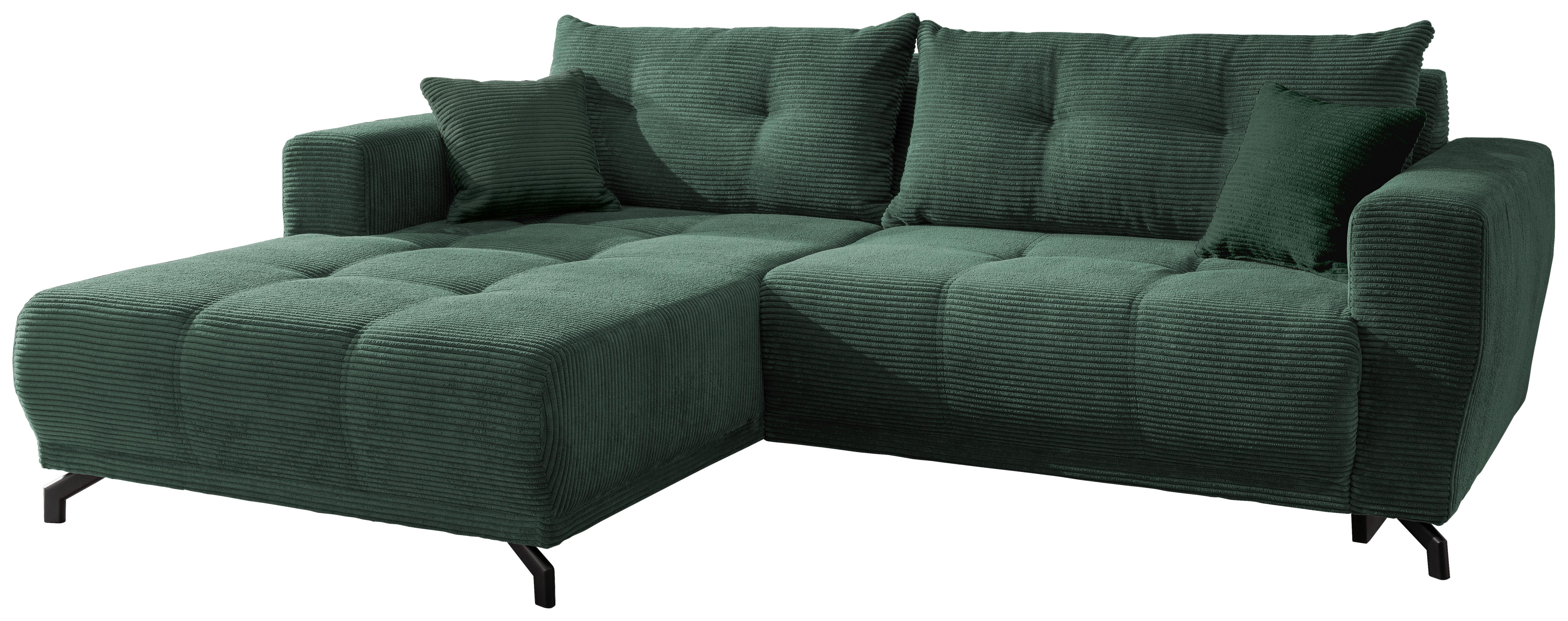 Wohnlandschaft Restato Dunkelgrün Cord - Dunkelgrün/Schwarz, MODERN, Textil/Metall (177/246cm) - MID.YOU