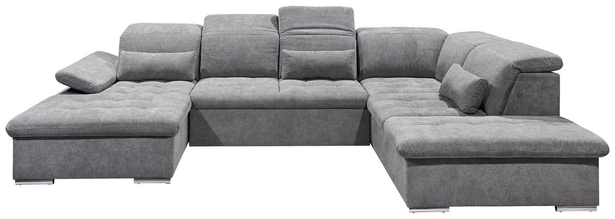 Wohnlandschaft Wayne U inkl. Kissen Grau - Dunkelgrau/Silberfarben, KONVENTIONELL, Kunststoff/Textil (188/340/240cm) - MID.YOU