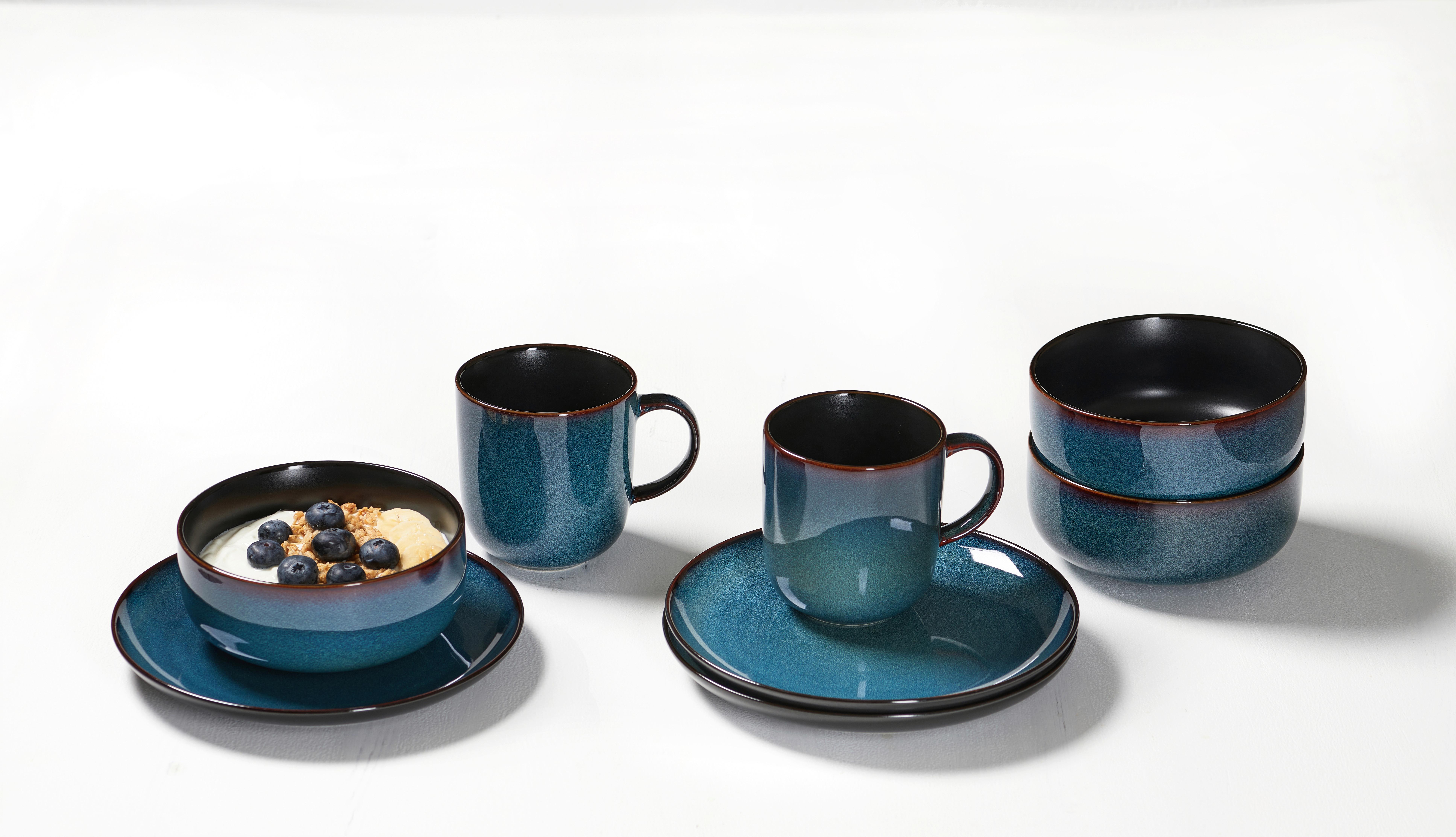 SERWIS ŚNIADANIOWY 420104 RITZENHOFF - niebieski, Trend, ceramika (33,5/21,5/22cm) - Ritzenhoff Breker