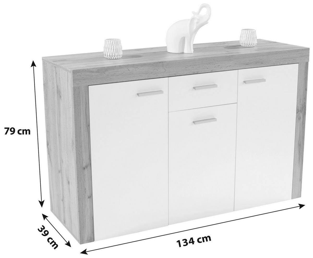 Comodă Focus - alb/culoare lemn stejar, Modern, material pe bază de lemn (133,9/79/39cm) - Modern Living
