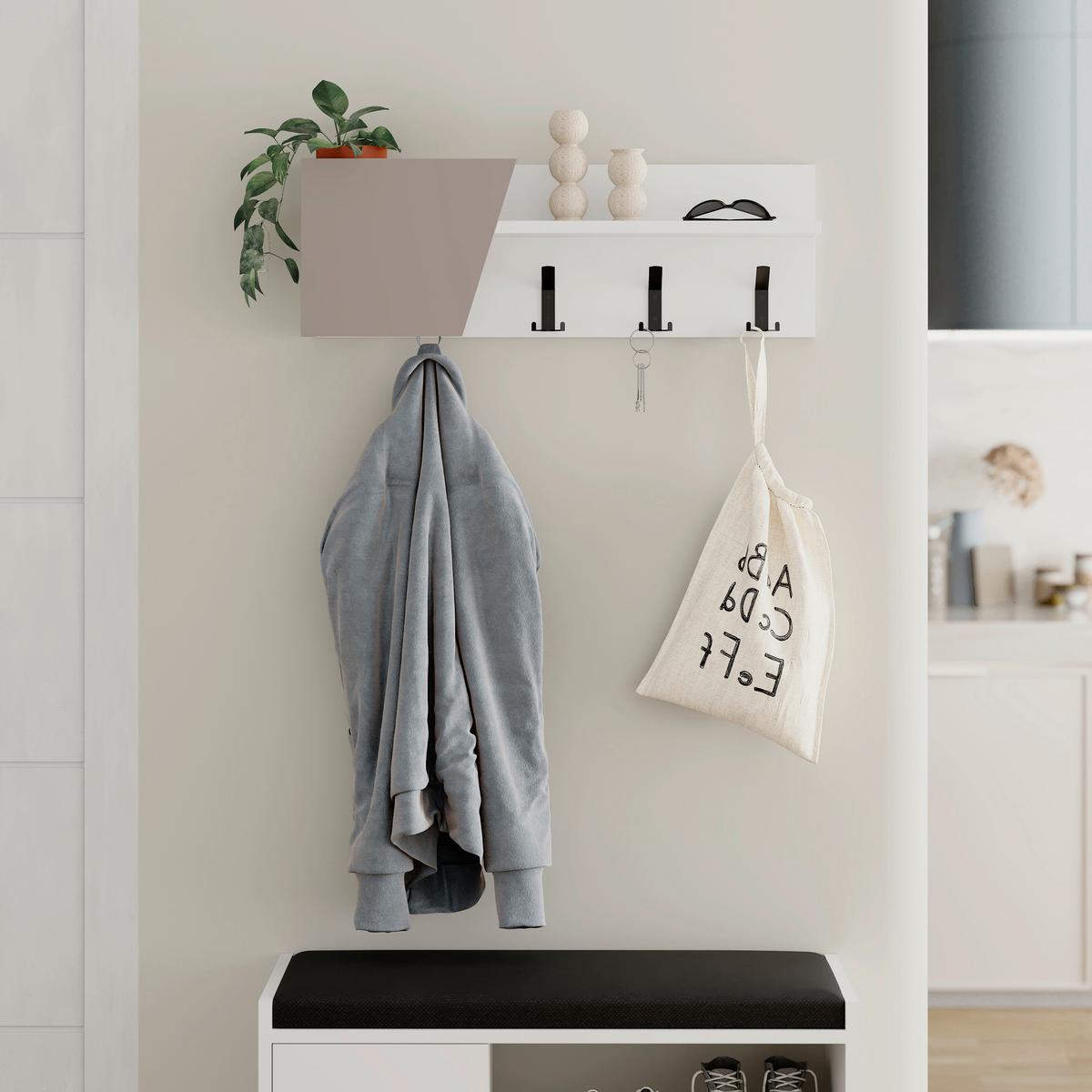 Wandgarderobe Eleva ca. 74x26 cm Weiß/Mokka - Weiß/Mokka, Design, Holzwerkstoff/Metall (74/26/15.7cm) - Livetastic