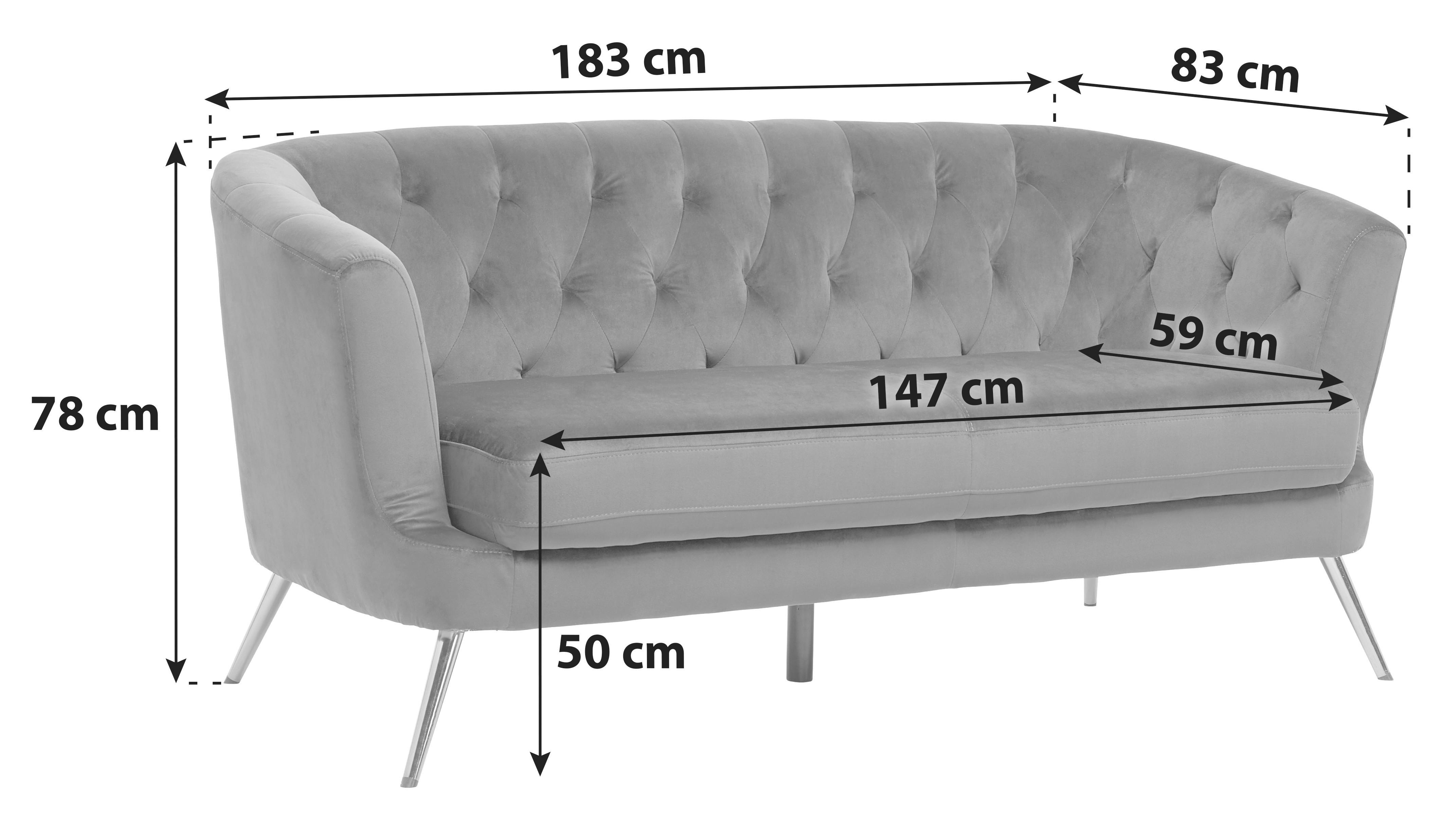 Trosed Lita, Siva, Žamet - zlate barve/siva, Moderno, kovina/tekstil (183/78/83cm) - Ti'me