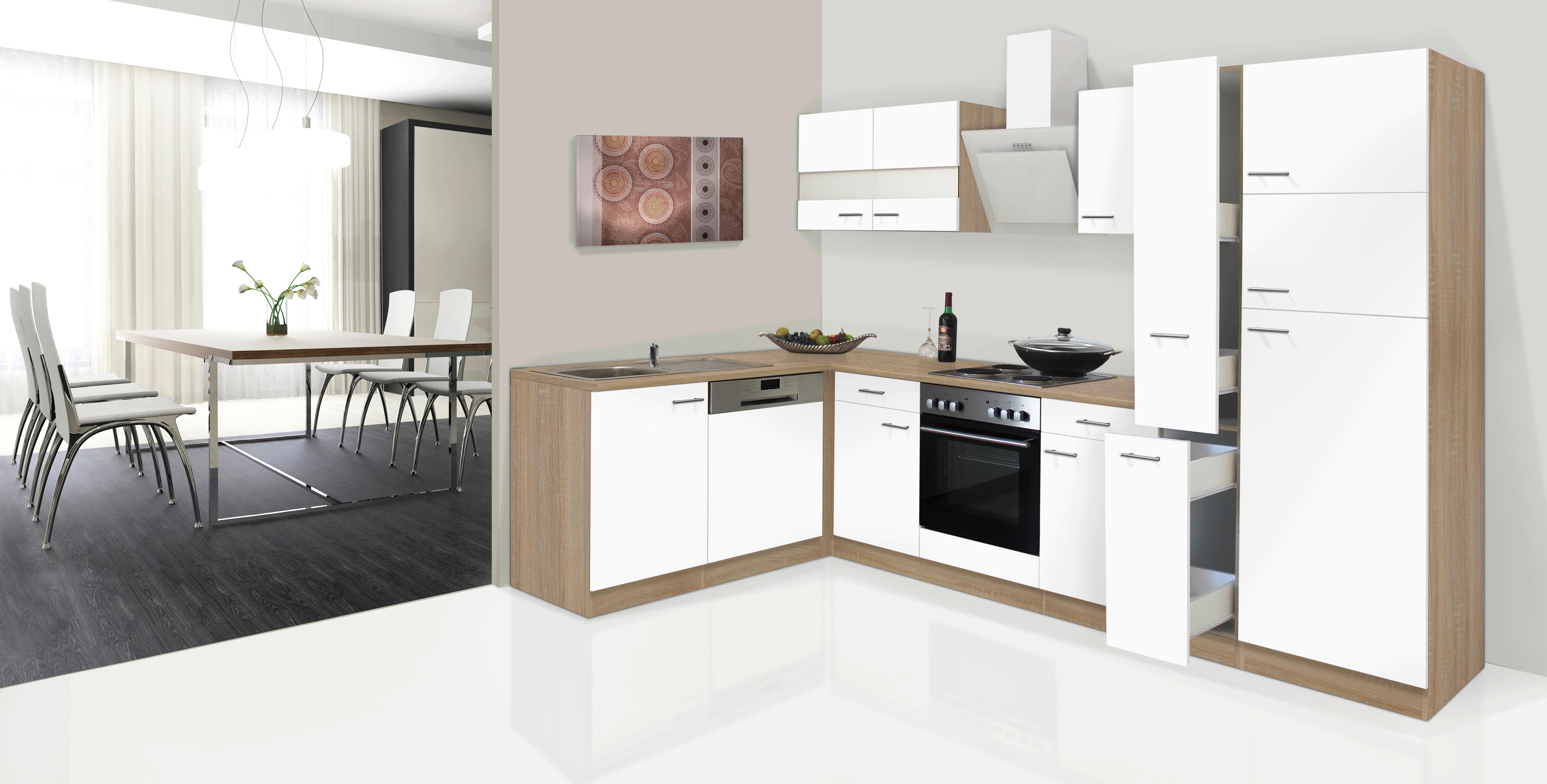 Küchenblock "ECONOMY L 310" , weiß, eiche - Eichefarben/Weiß, Basics, Glas/Holzwerkstoff (172/310cm) - Respekta