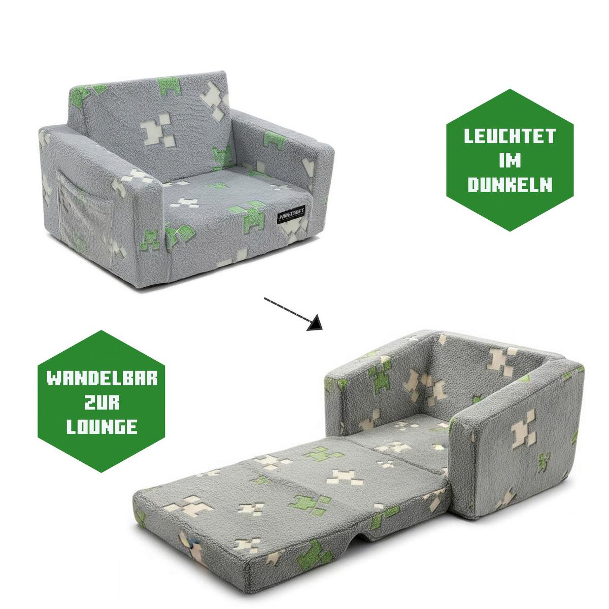 SOFA DZIECIĘCA/MŁODZIEŻOWA MINECRAFT - szary, Trend, tkanina (105/58/41cm) - Minecraft