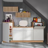 Küchenblock Plan/Win o. Geräte Weiß - Edelstahlfarben/Eichefarben, MODERN, Metall (240cm) - Express-Kuechen