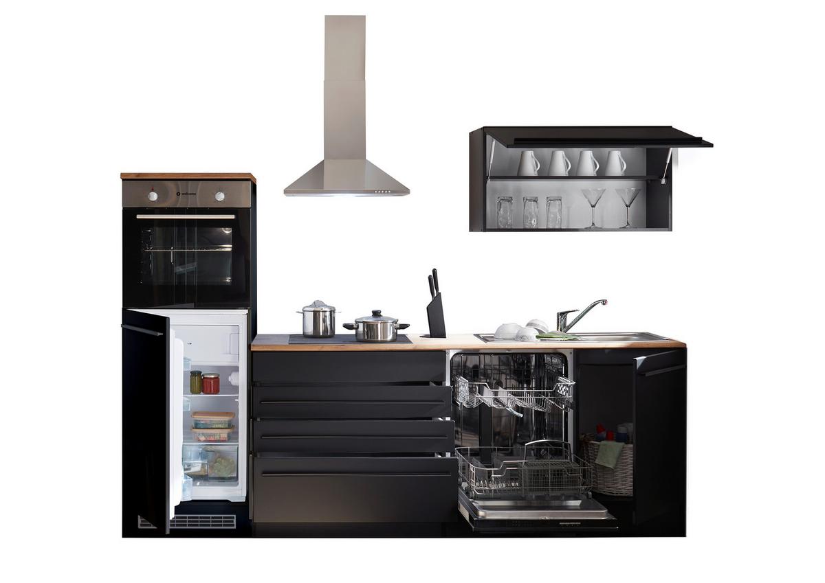 Bucătărie fără electrocasnice JAZZ - culoare lemn stejar/negru, Modern, material pe bază de lemn (260/200/60cm) - Modern Living
