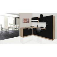 Eckküche Economy Schwarz/Eiche mit Geräte ca. 172x280 cm - Eichefarben/Schwarz, Basics, Glas/Holzwerkstoff (172/280cm) - Respekta