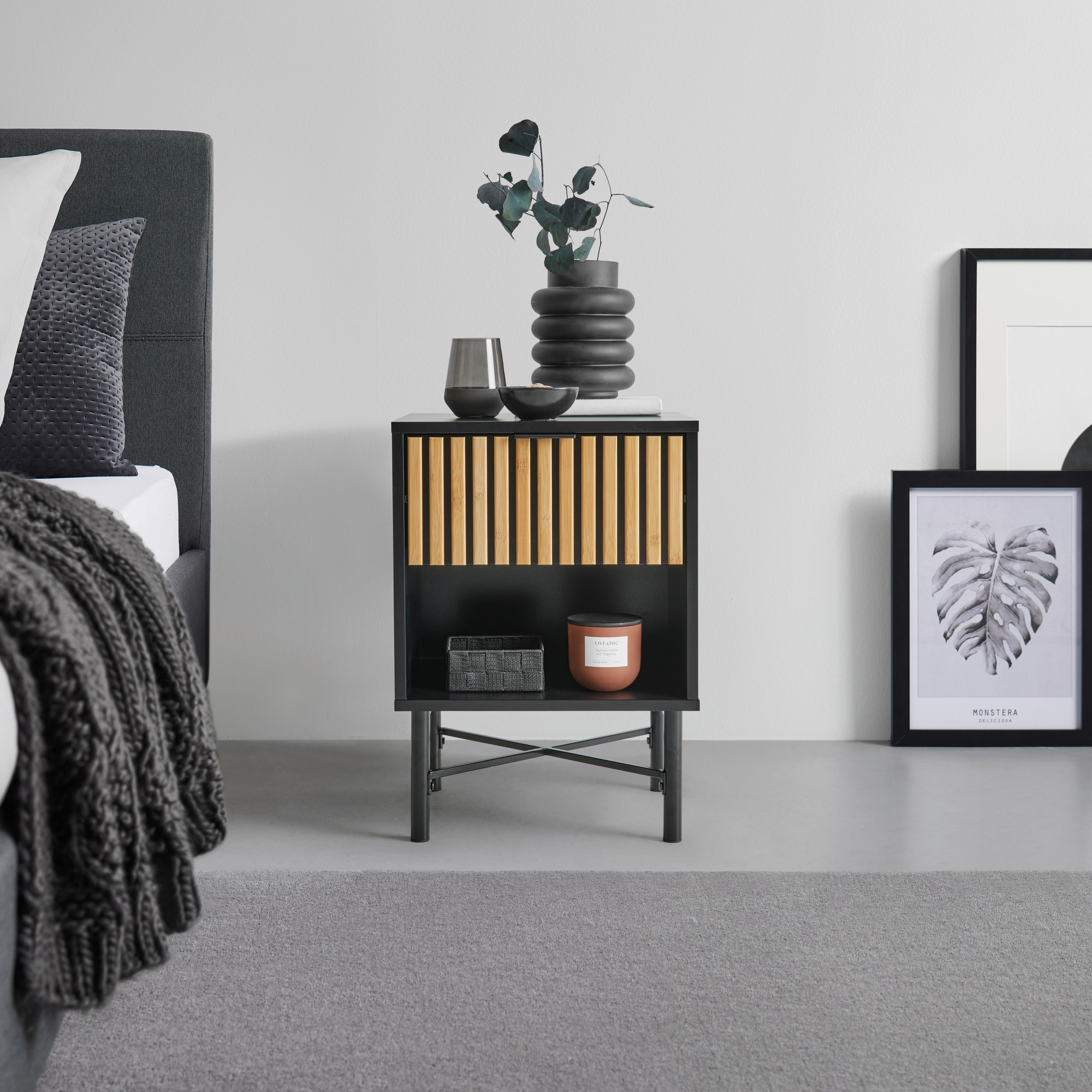 SÄNGBORD MADRID -EXKLUSIV- - svart/naturfärgad, Modern, metall/trämaterial (40/56/35cm) - Mömax